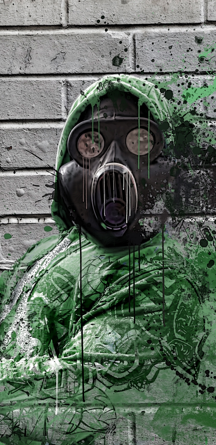 Handy-Wallpaper Gasmaske, Graffiti, Künstlerisch, Gas Masken kostenlos herunterladen.