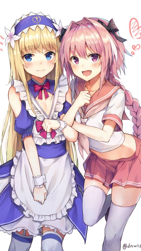 Download mobile wallpaper Anime, Smile, Blonde, Skirt, Blue Eyes, Maid, Pink Hair, Blush, School Uniform, Pink Eyes, Fate/grand Order, Astolfo (Fate/apocrypha), Chevalier D'eon, Fate Series for free.