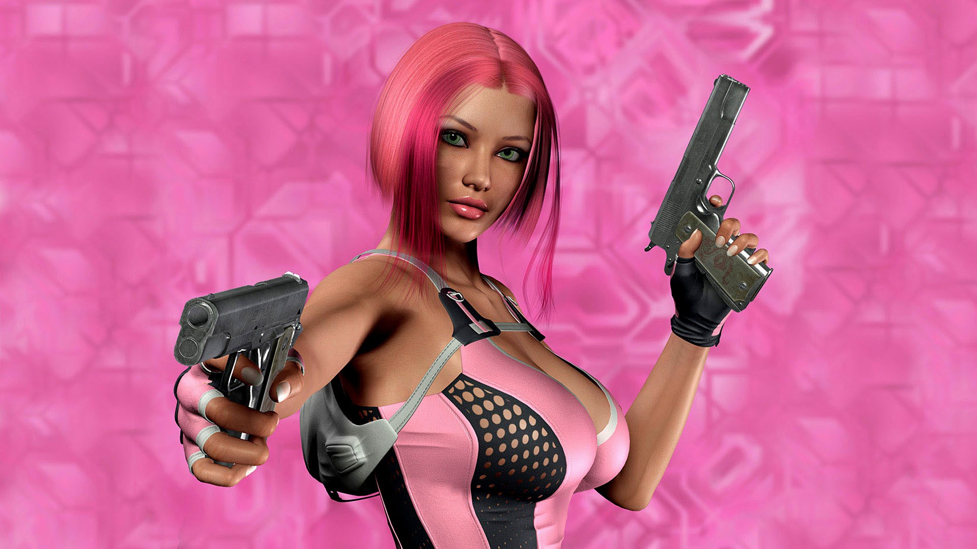 Free download wallpaper Pink, Artistic, Women, Cgi, Gun, Pistol on your PC desktop