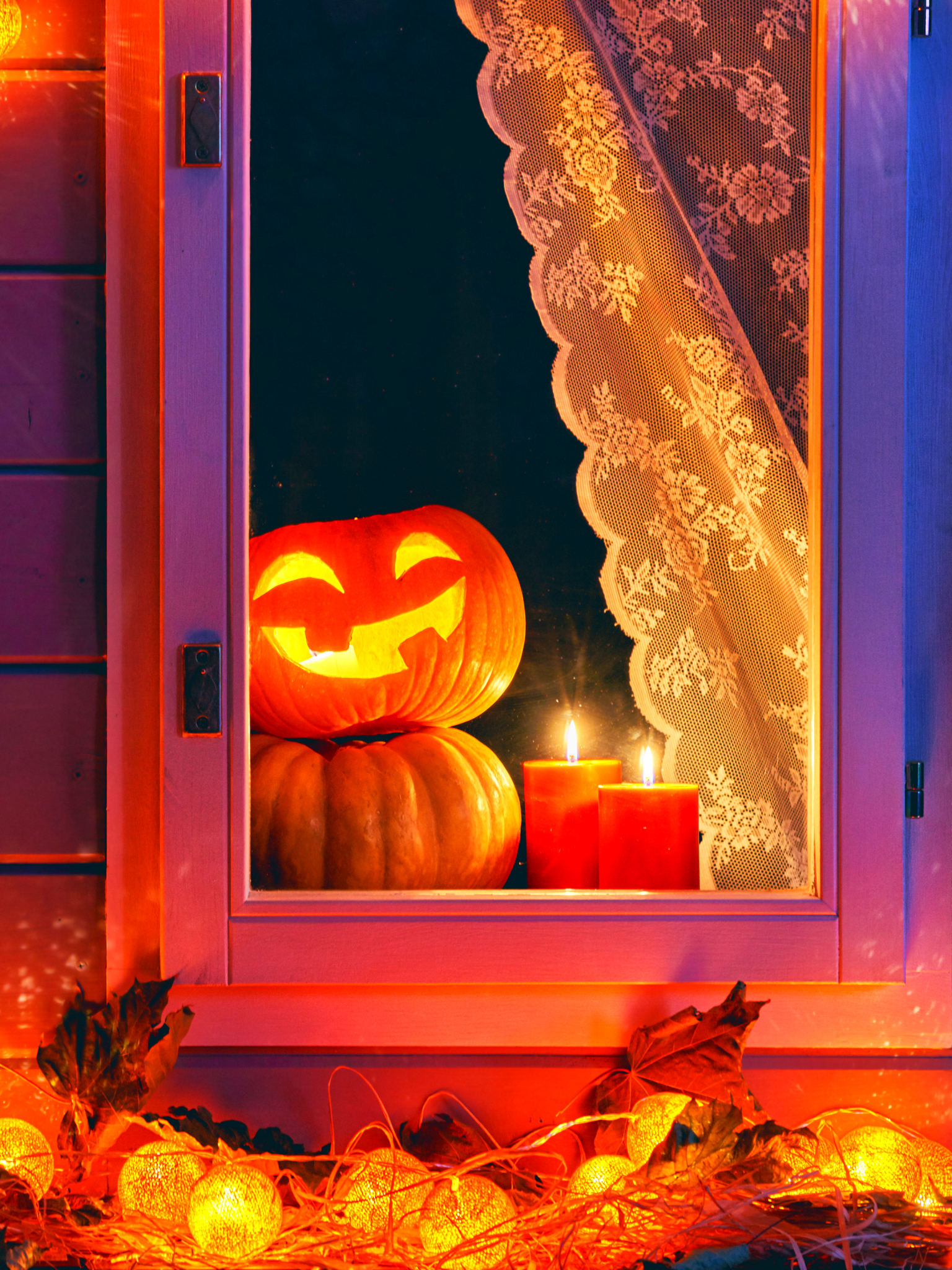 Download mobile wallpaper Halloween, Night, Pumpkin, Light, Holiday, Candle, Jack O' Lantern for free.