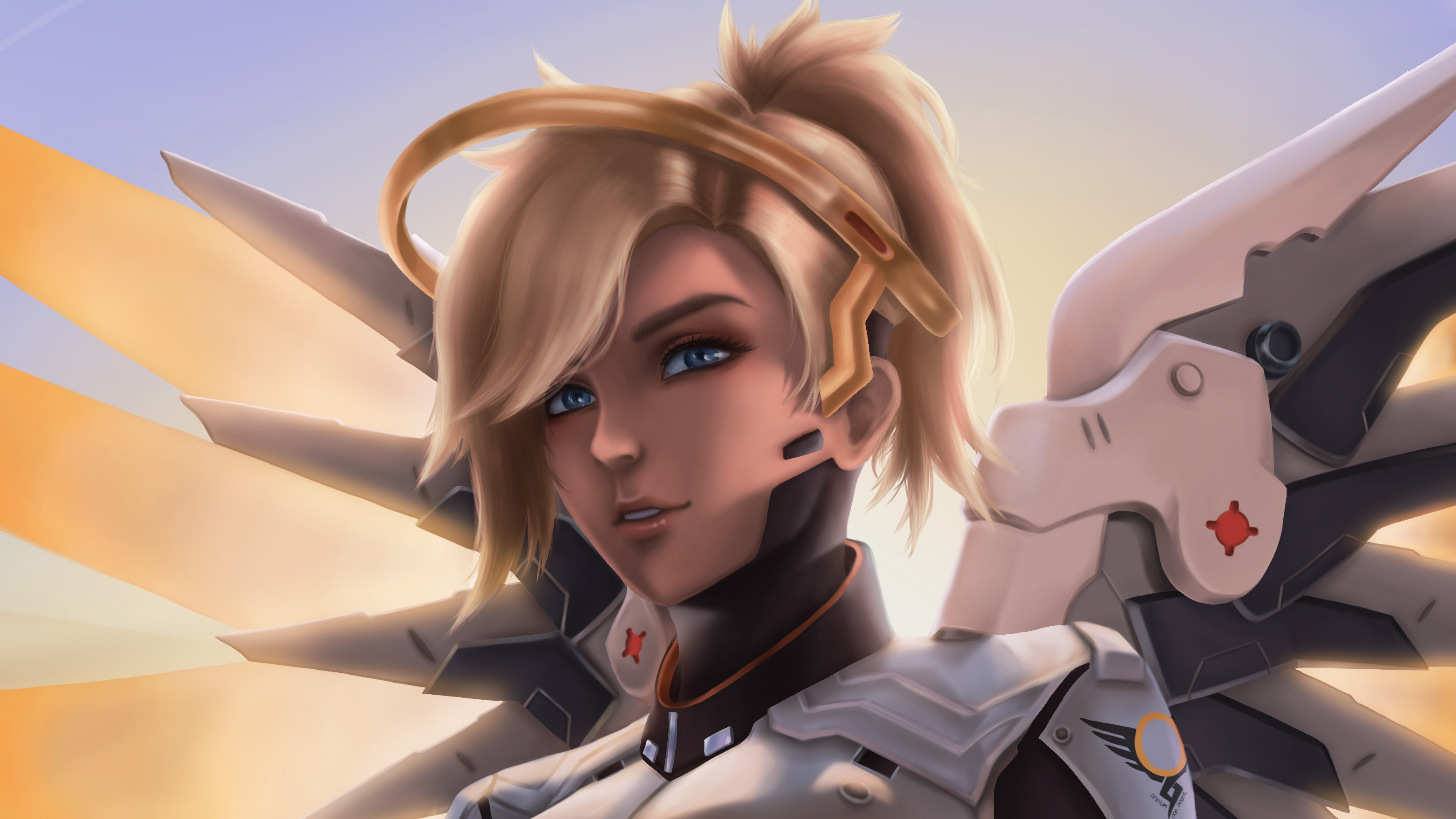 Download mobile wallpaper Blonde, Blue Eyes, Overwatch, Video Game, Short Hair, Mercy (Overwatch) for free.