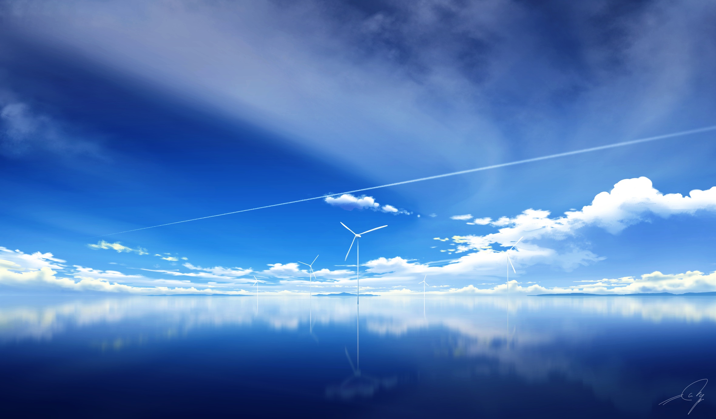 Download mobile wallpaper Anime, Sky, Reflection, Ocean, Island for free.