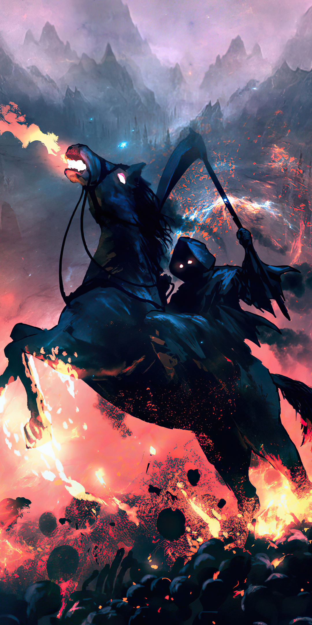 Download mobile wallpaper Dark, Horse, Grim Reaper for free.