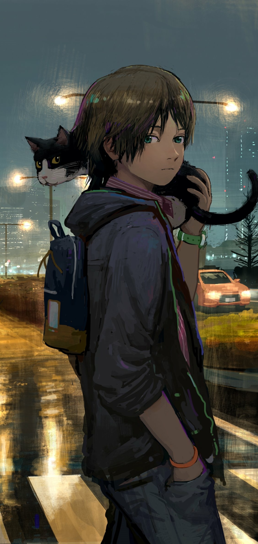 Download mobile wallpaper Anime, Cat, Boy for free.