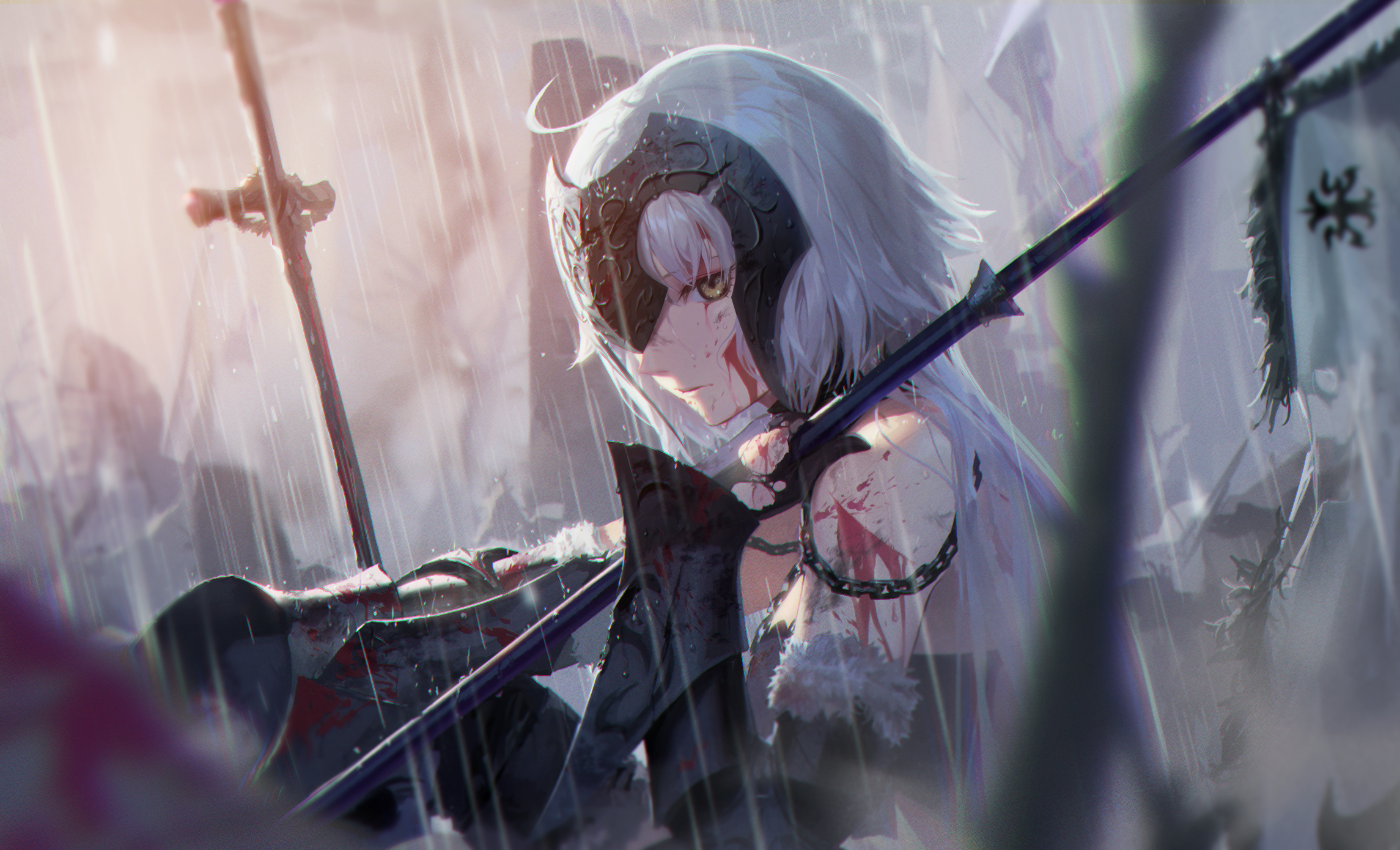 Free download wallpaper Anime, Rain, Blood, Fate/grand Order, Jeanne D'arc Alter, Avenger (Fate/grand Order), Fate Series on your PC desktop