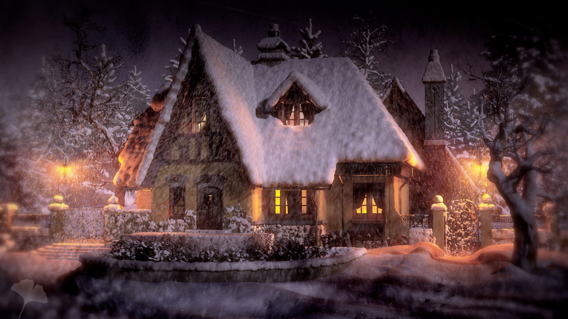 Laden Sie das Winter, Schnee, Haus, Hütte, Schneefall, Nacht, Menschengemacht-Bild kostenlos auf Ihren PC-Desktop herunter