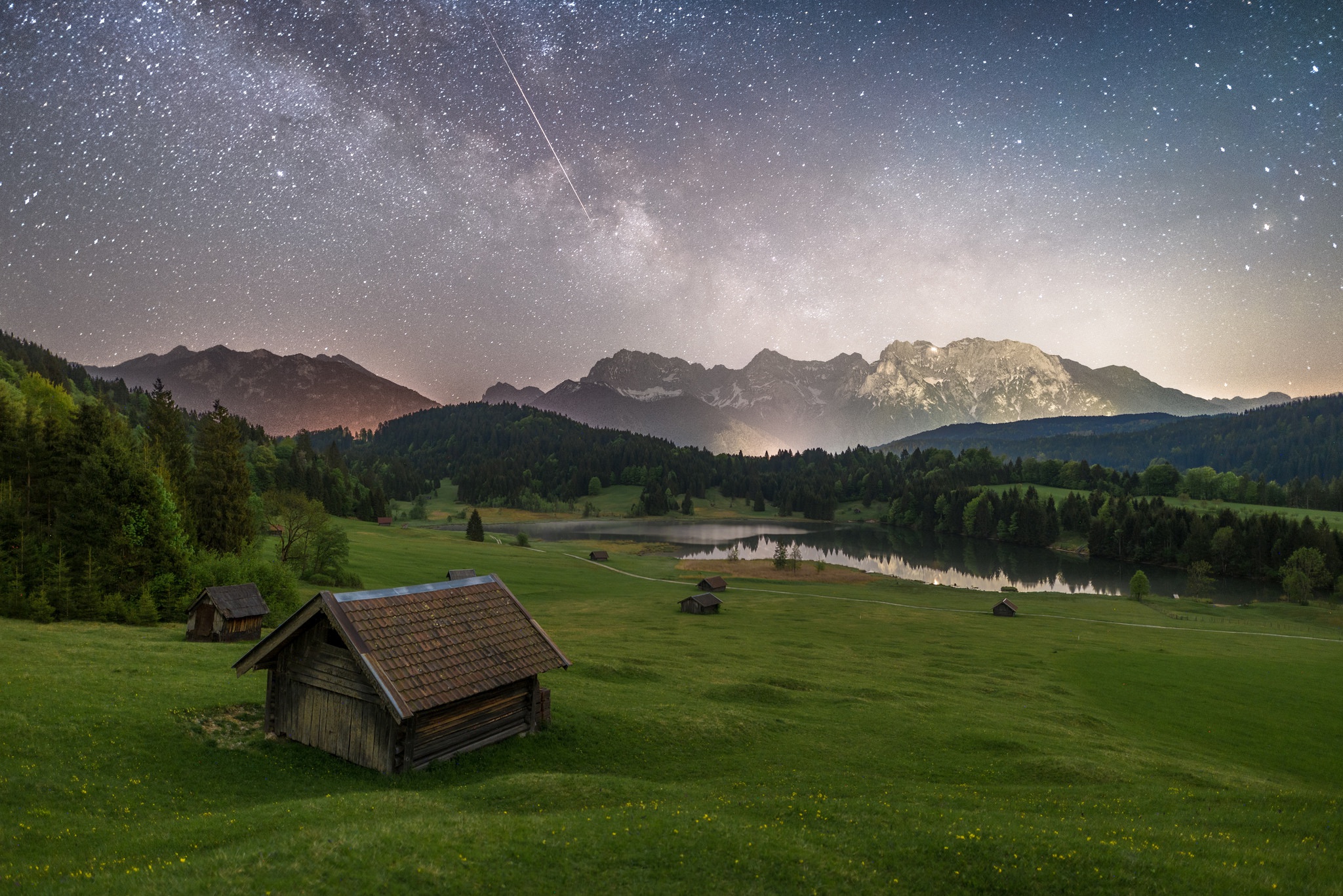 Free download wallpaper Stars, Mountain, House, Cabin, Man Made on your PC desktop