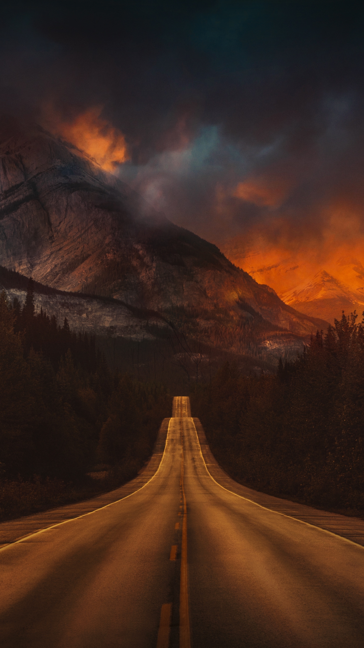 Download mobile wallpaper Nature, Night, Mountain, Road, Man Made for free.