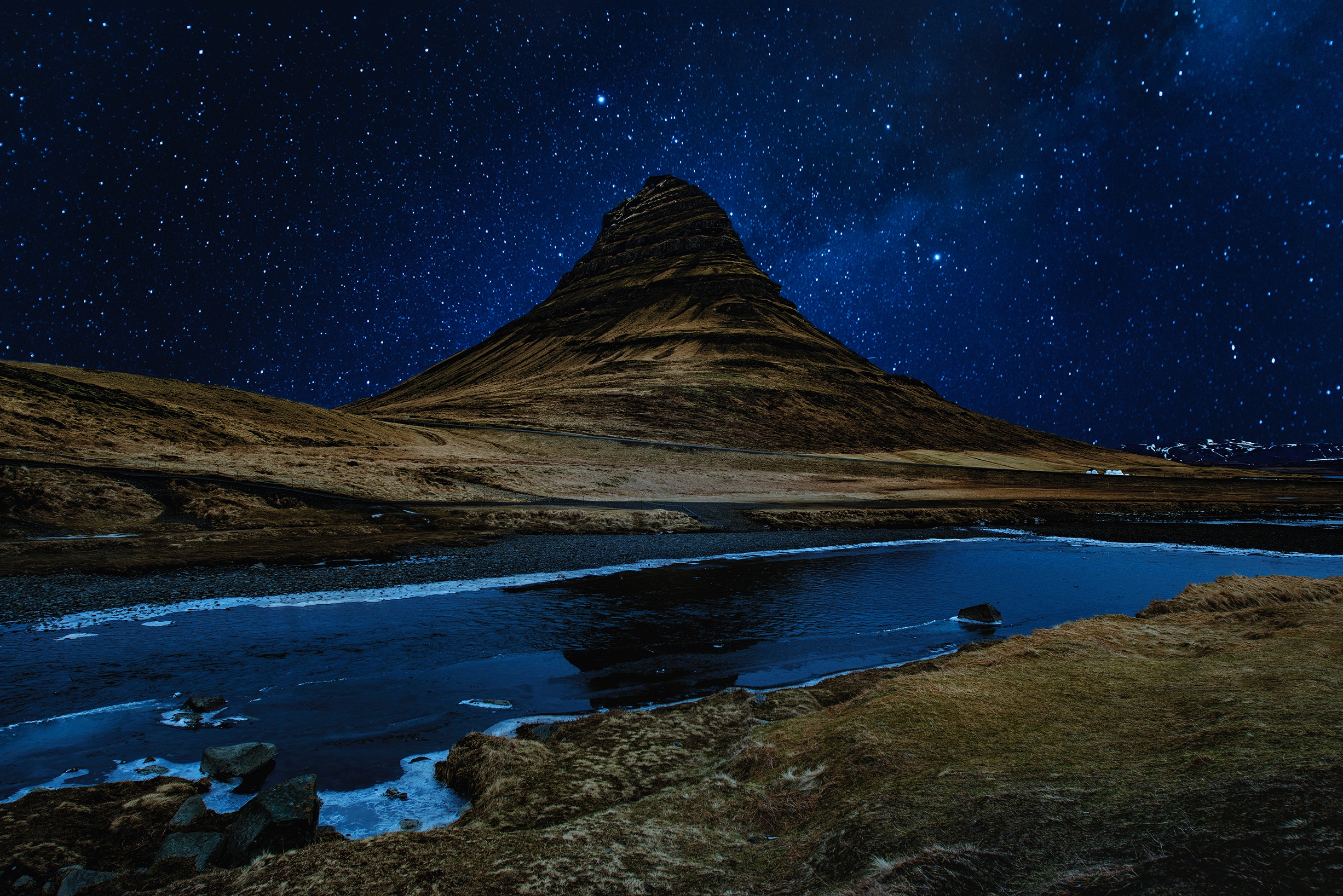 Free download wallpaper Hill, Nature, Rivers, Night, Starry Sky on your PC desktop