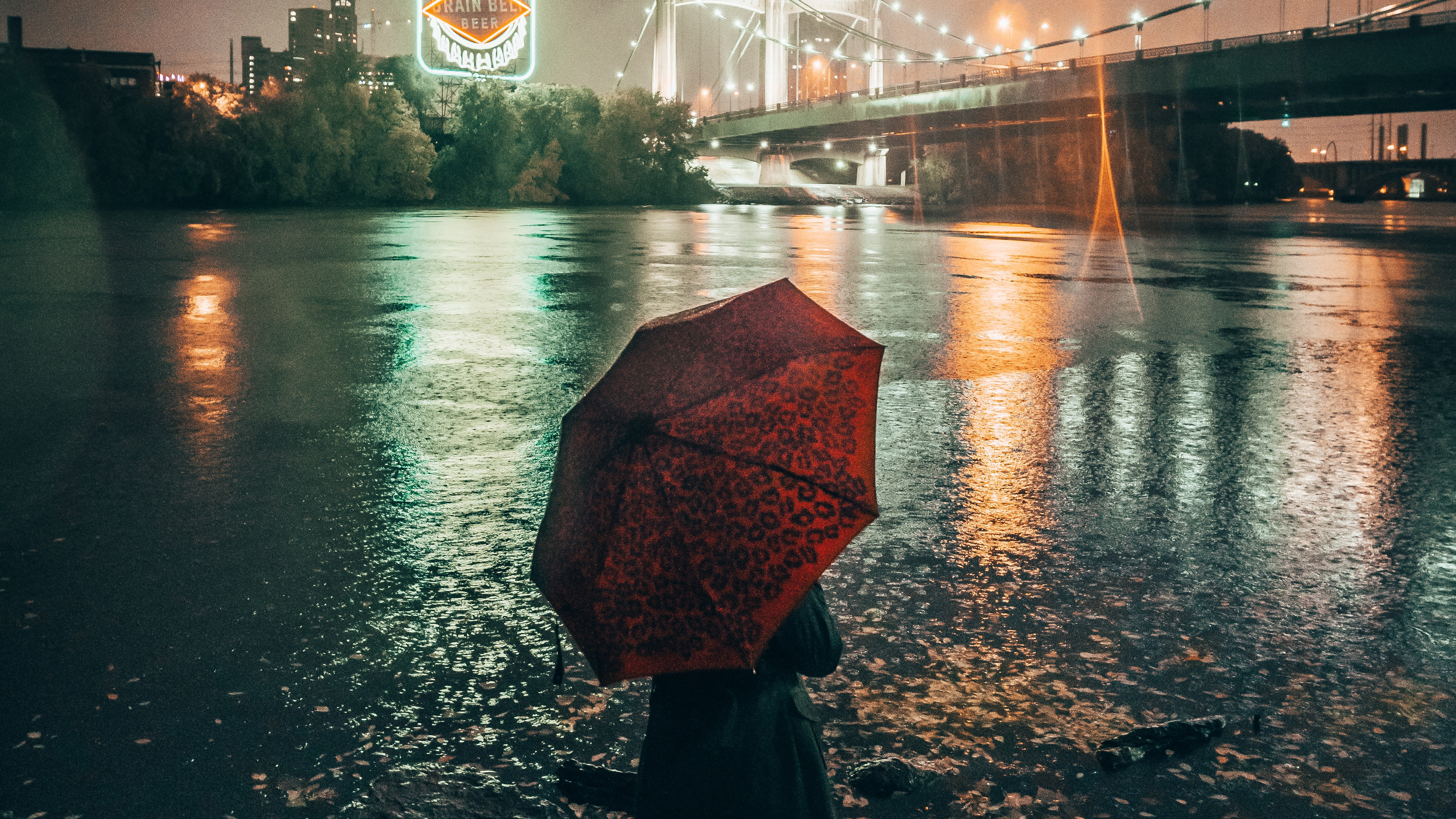 Laden Sie das Brücke, Regenschirm, Hinten, Frauen, Nacht-Bild kostenlos auf Ihren PC-Desktop herunter