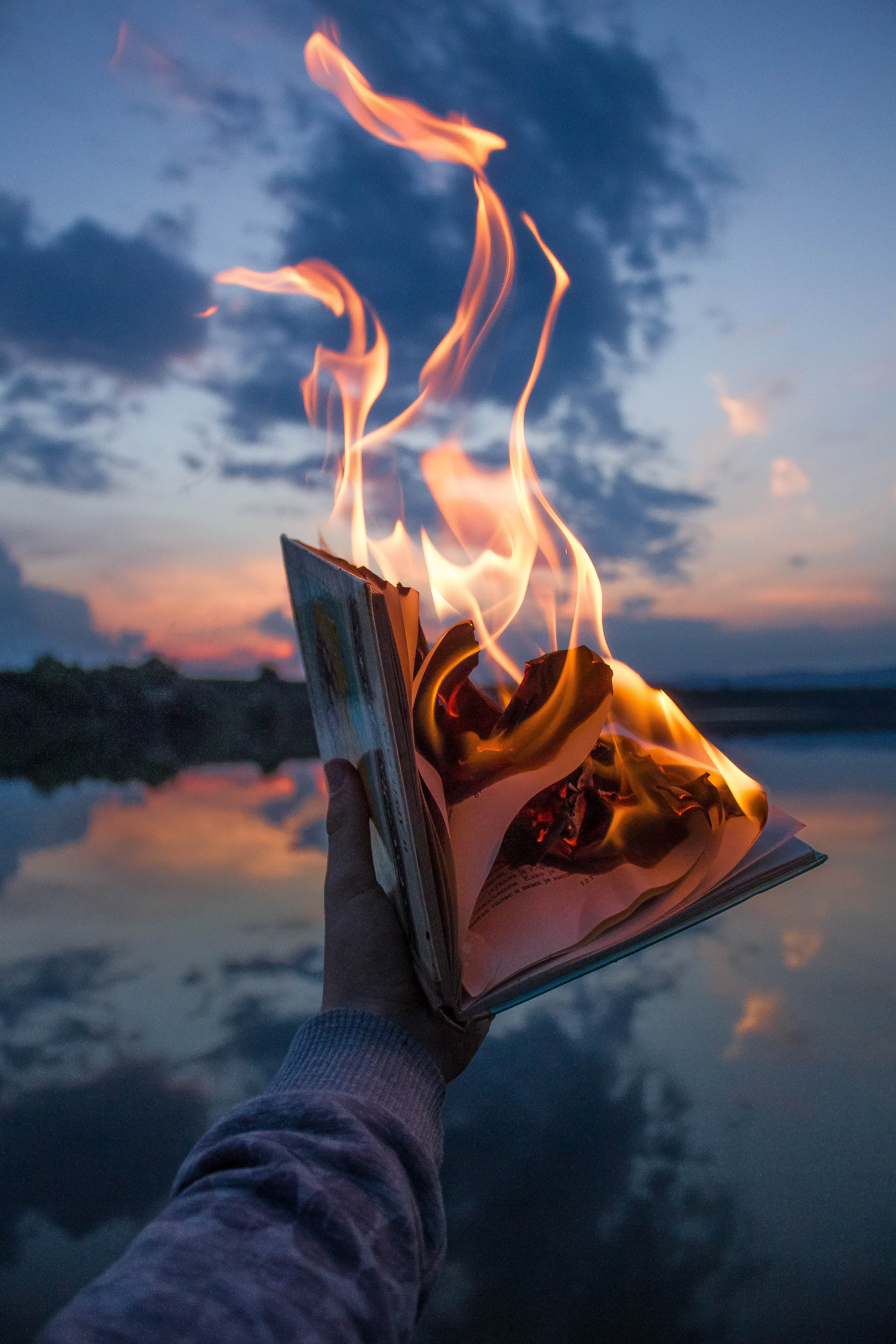 miscellanea, flame, hand, twilight, fire, dusk, miscellaneous, book
