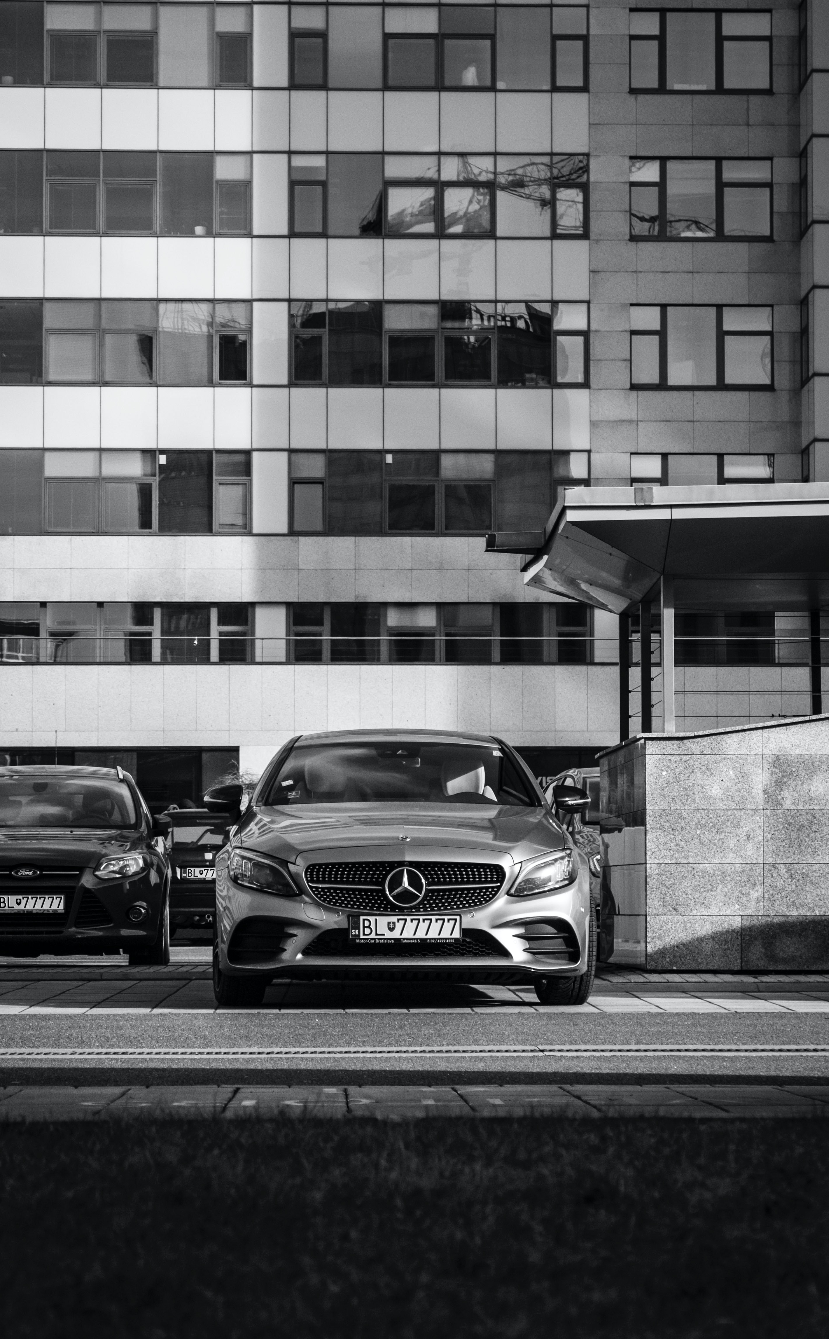 mercedes benz, cars, car, front view, bw, chb