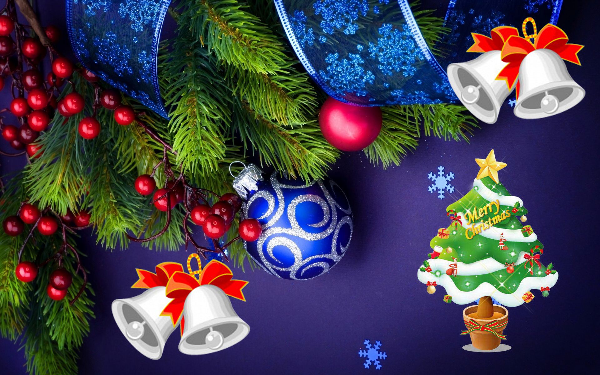 Download mobile wallpaper Tree, Christmas, Holiday, Decoration, Snowflake, Bell, Merry Christmas, Bauble for free.