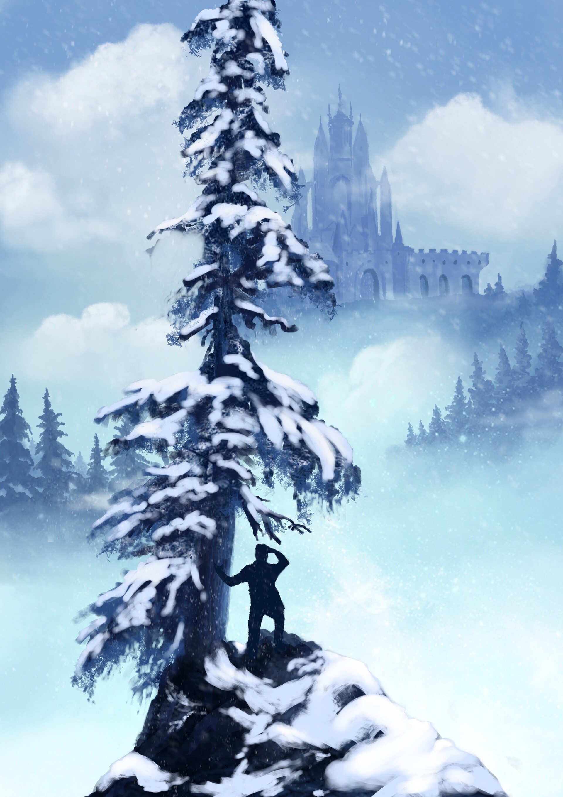 Download mobile wallpaper Snow, Spruce, Fir, Lock, Silhouette, Art for free.
