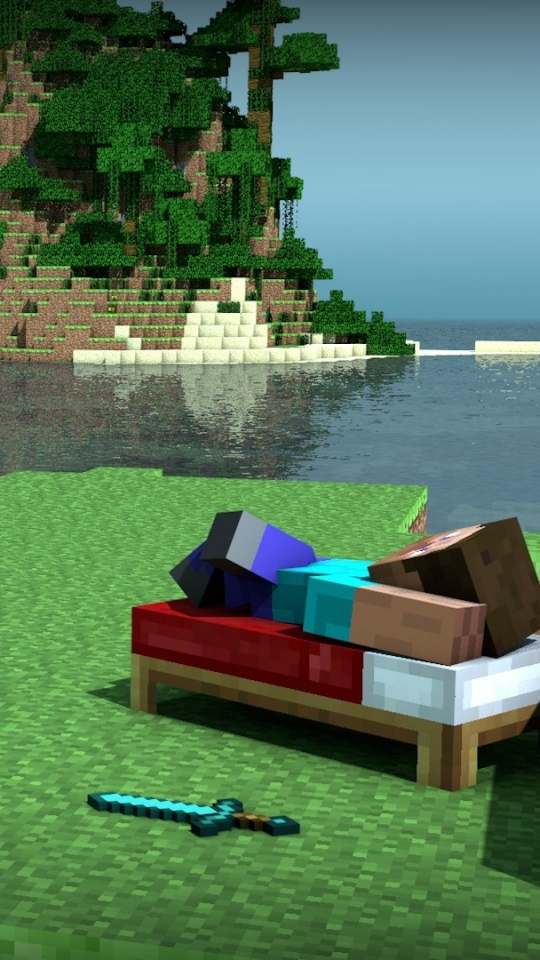 Descarga gratuita de fondo de pantalla para móvil de Minecraft, Isla, Cama, Videojuego, Steve (Minecraft).