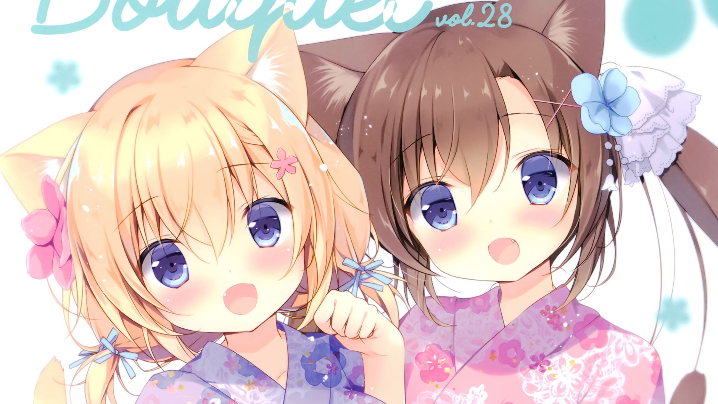 Free download wallpaper Anime, Blonde, Original, Brown Hair, Purple Eyes, Animal Ears, Yukata on your PC desktop