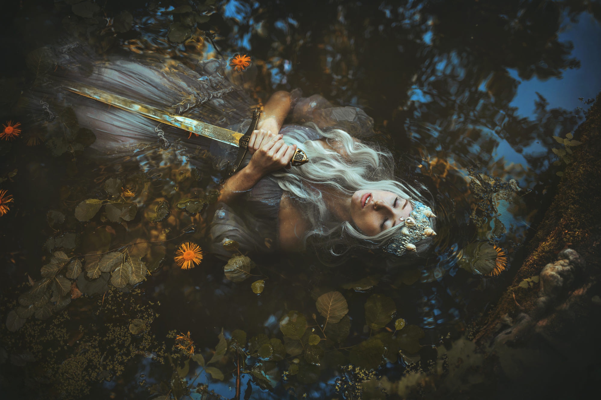 Free download wallpaper Water, Mood, Model, Women, Sword, White Hair on your PC desktop