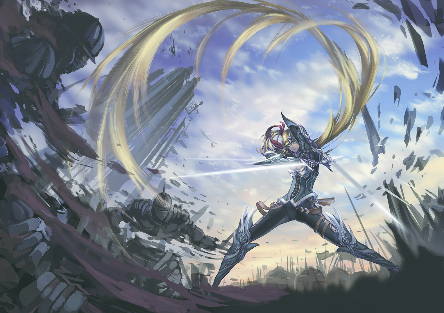 Download mobile wallpaper Anime, Blonde, Knight, Armor, Sword, Original, Long Hair for free.