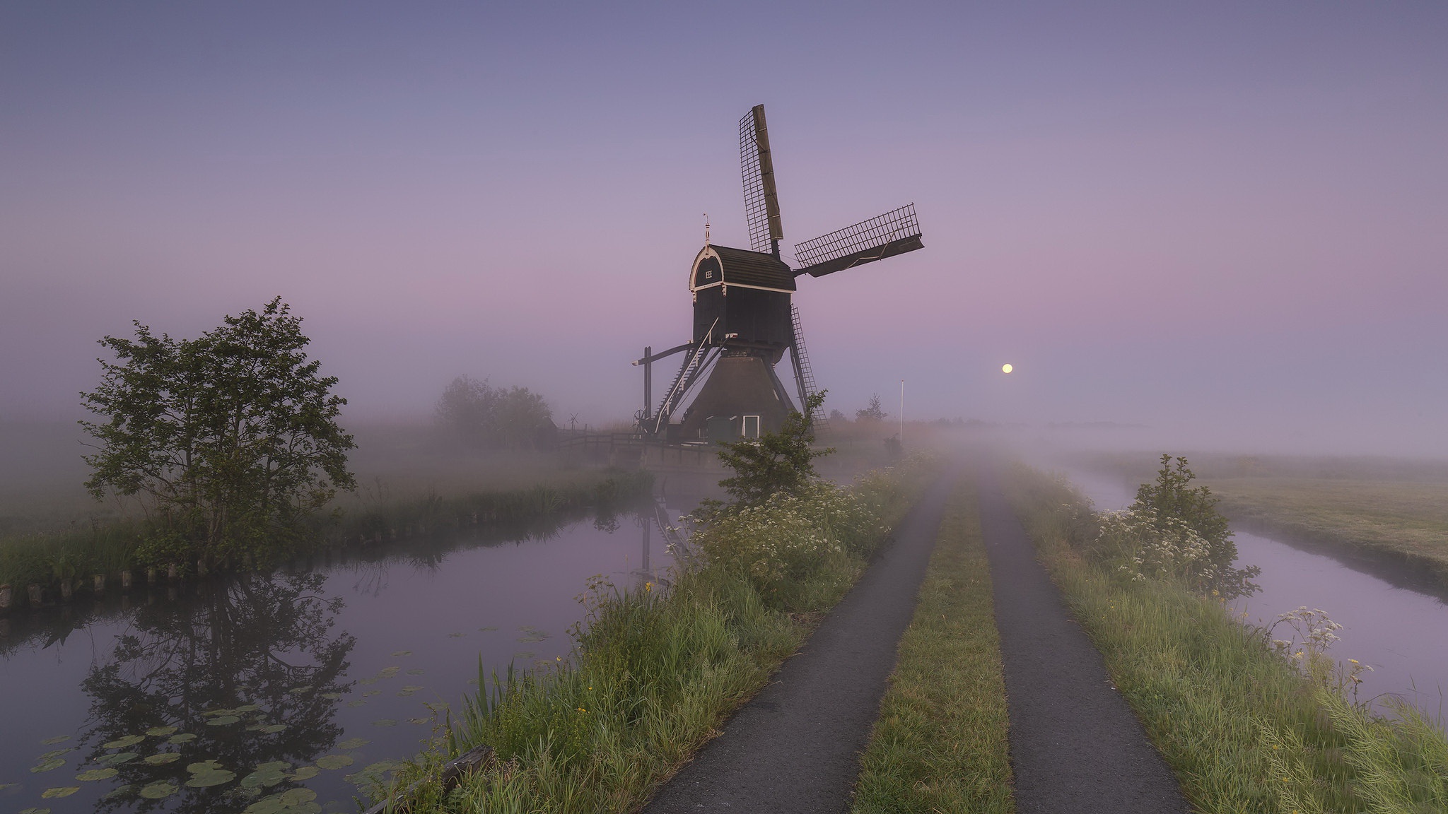 Download mobile wallpaper Fog, Windmill, Man Made for free.