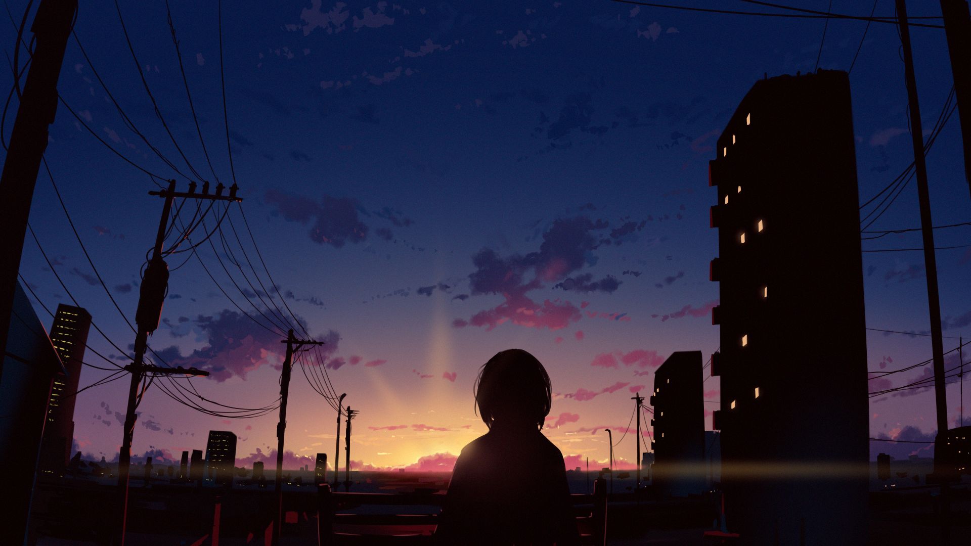 Free download wallpaper Anime, Sunset, Sky, Girl on your PC desktop