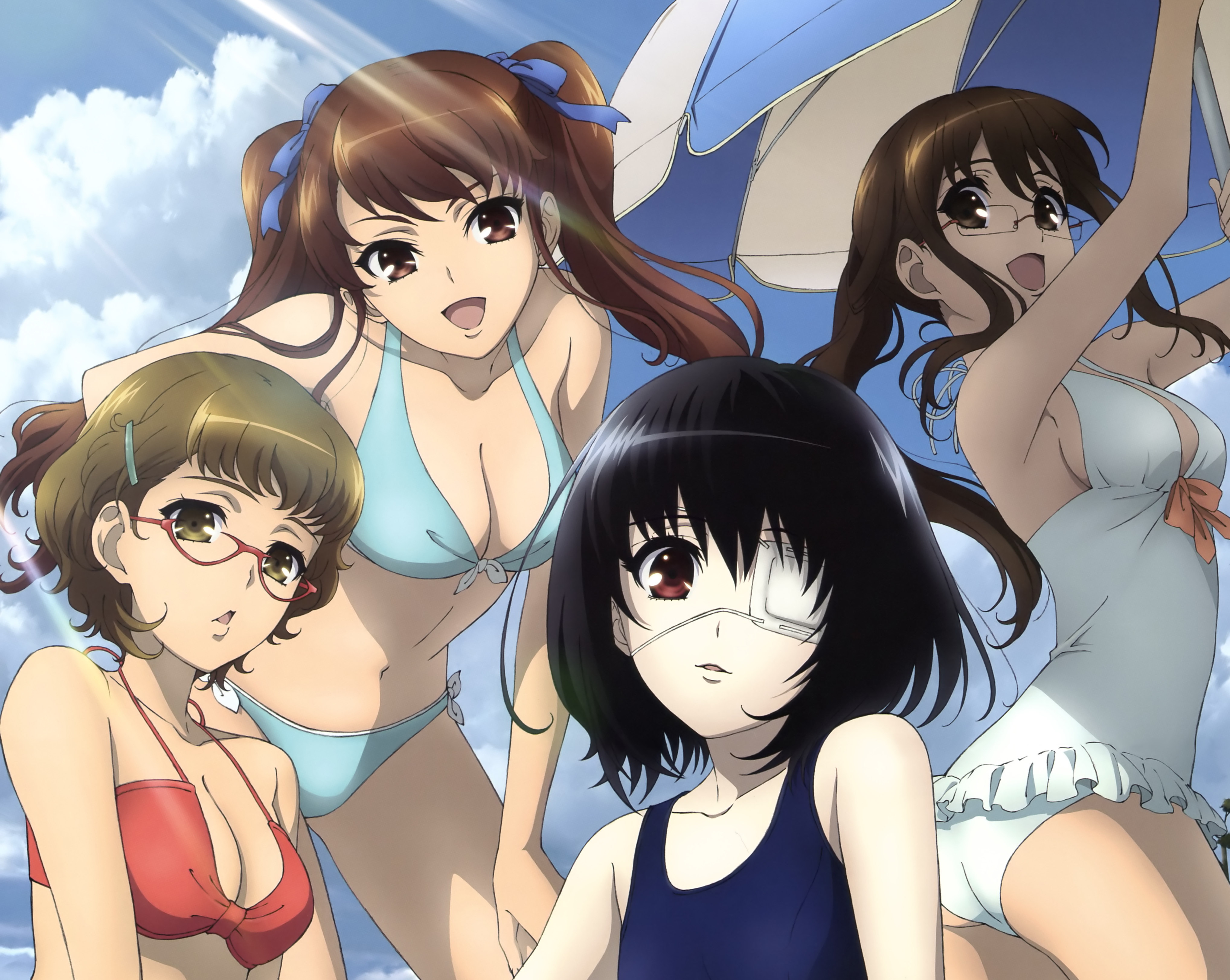 bikini, anime, another, another (anime), eye patch, glasses, izumi akazawa, mei misaki, reiko (another), swimsuit, takako sugiura