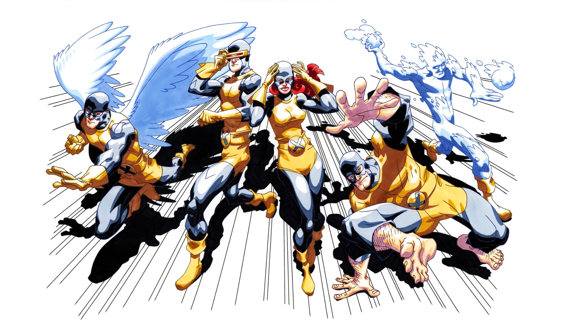 comics, x men, angel (marvel comics), beast (marvel comics), cyclops (marvel comics), iceman (marvel comics), jean grey, marvel girl, original x men, warren worthington iii
