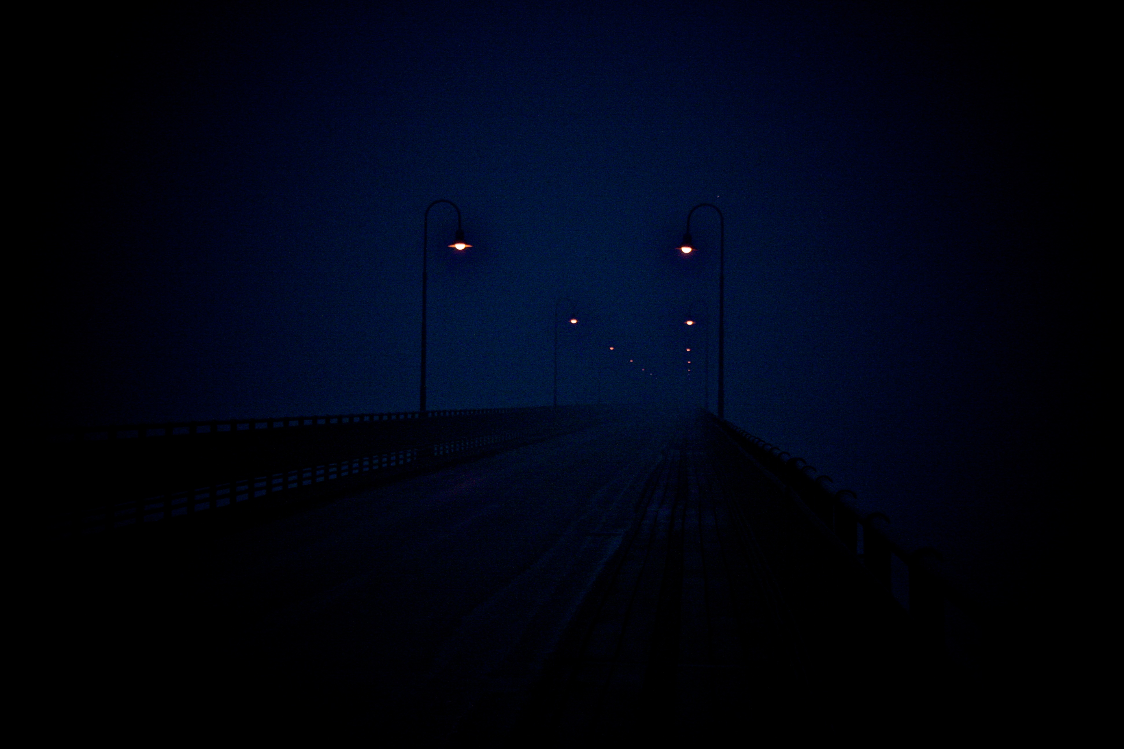 Download mobile wallpaper Bridge, Light, Road, Photography, Moon, Night for free.
