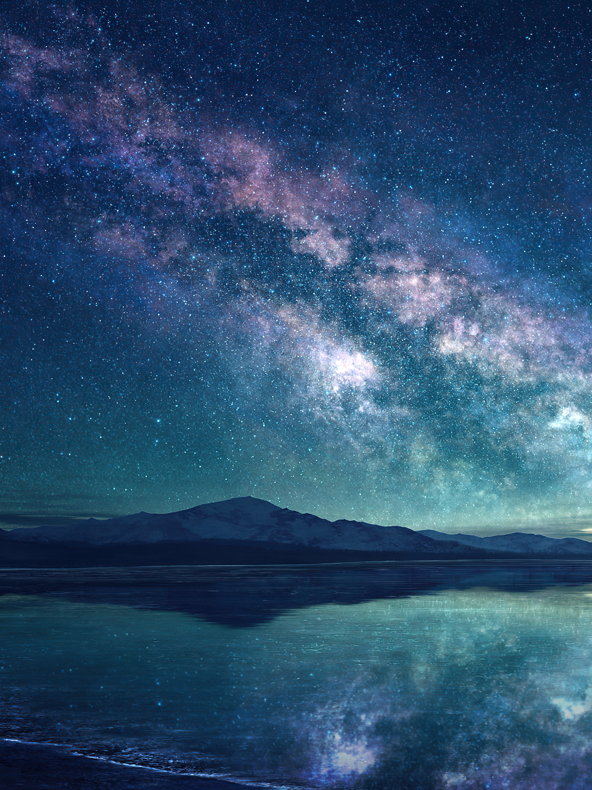 Download mobile wallpaper Lake, Reflection, Milky Way, Sci Fi for free.