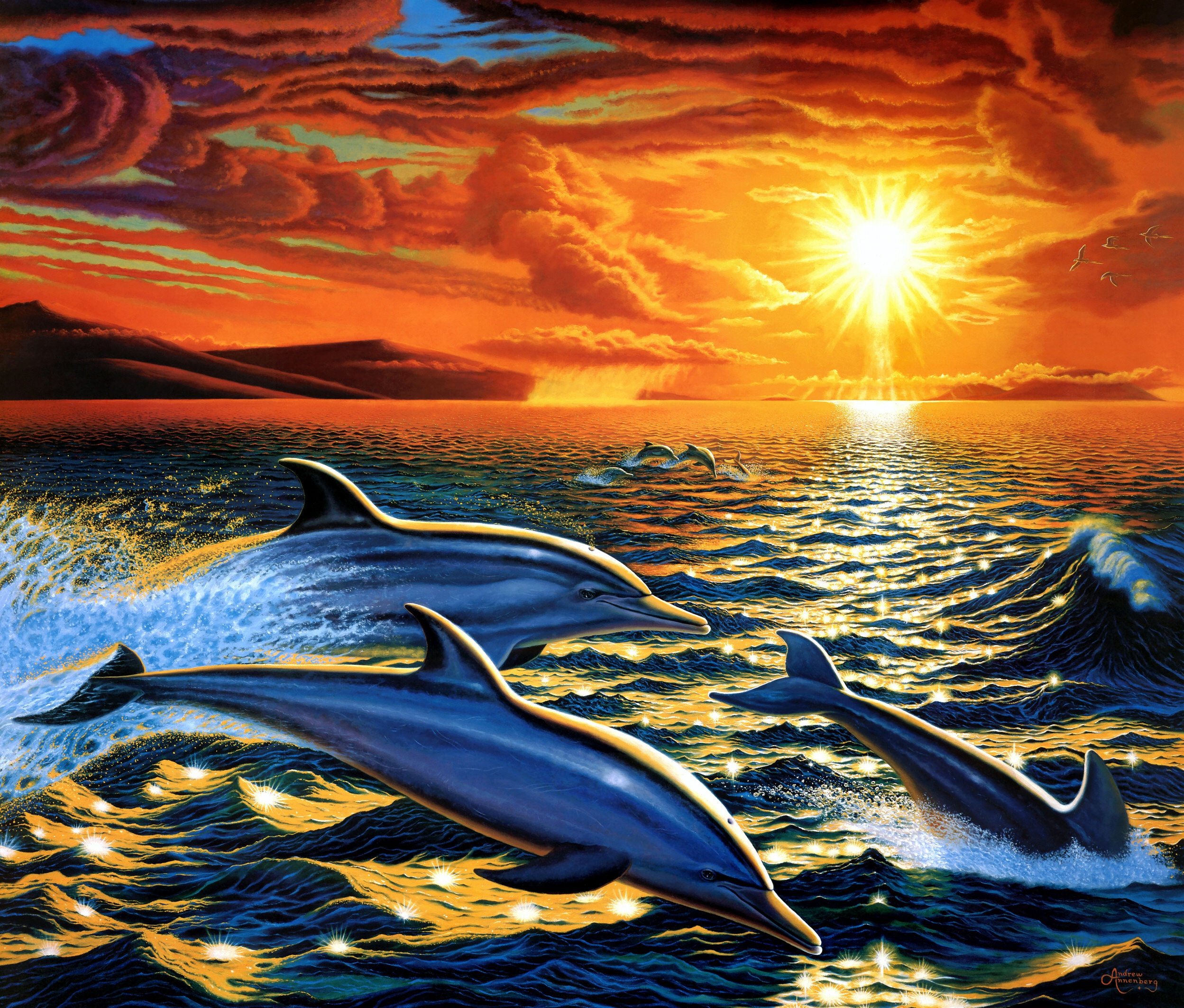 Скачать обои бесплатно Дельфин, Картина, Художественные картинка на рабочий стол ПК