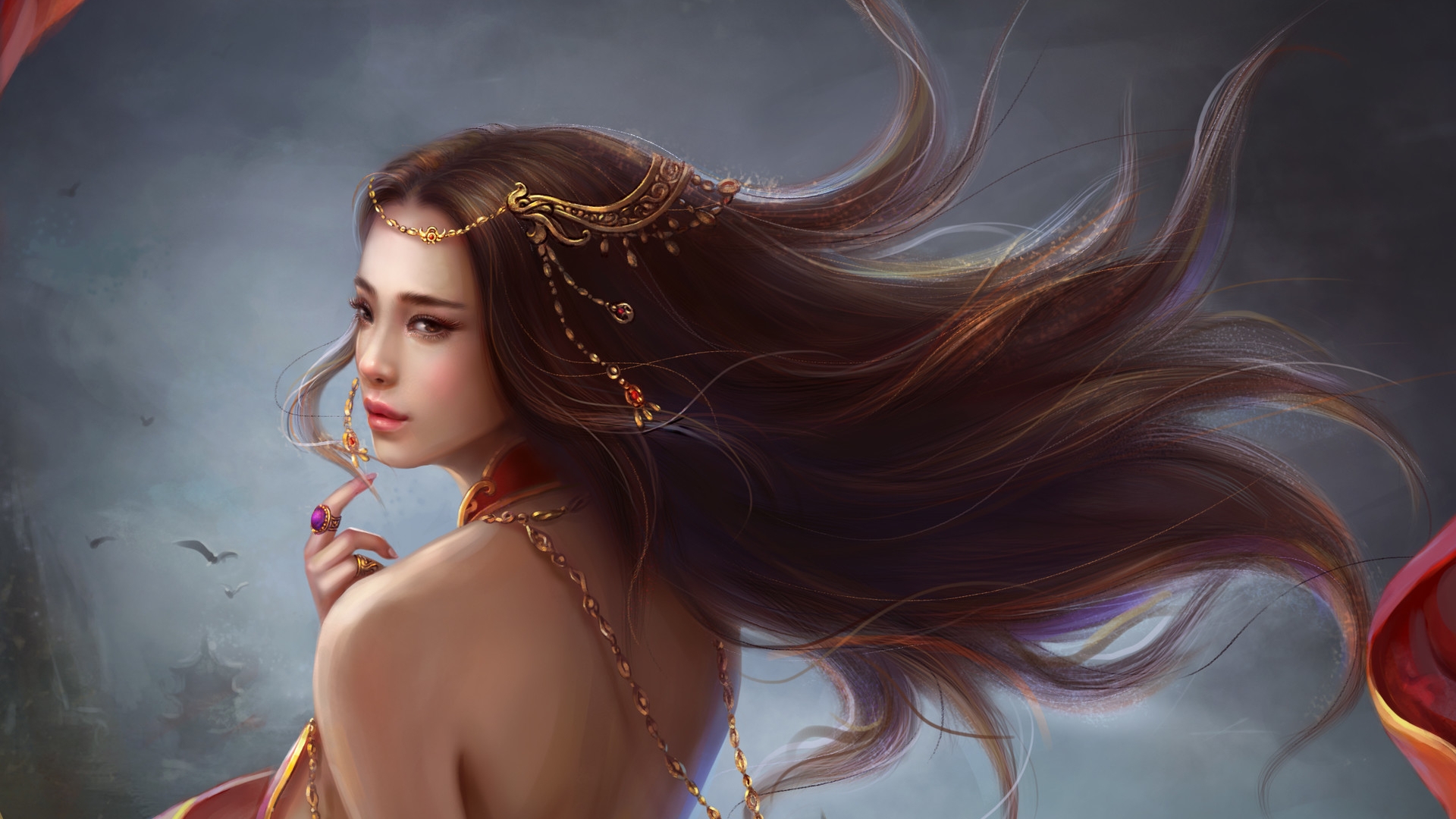 Download mobile wallpaper Fantasy, Jewelry, Women, Asian, Long Hair for free.