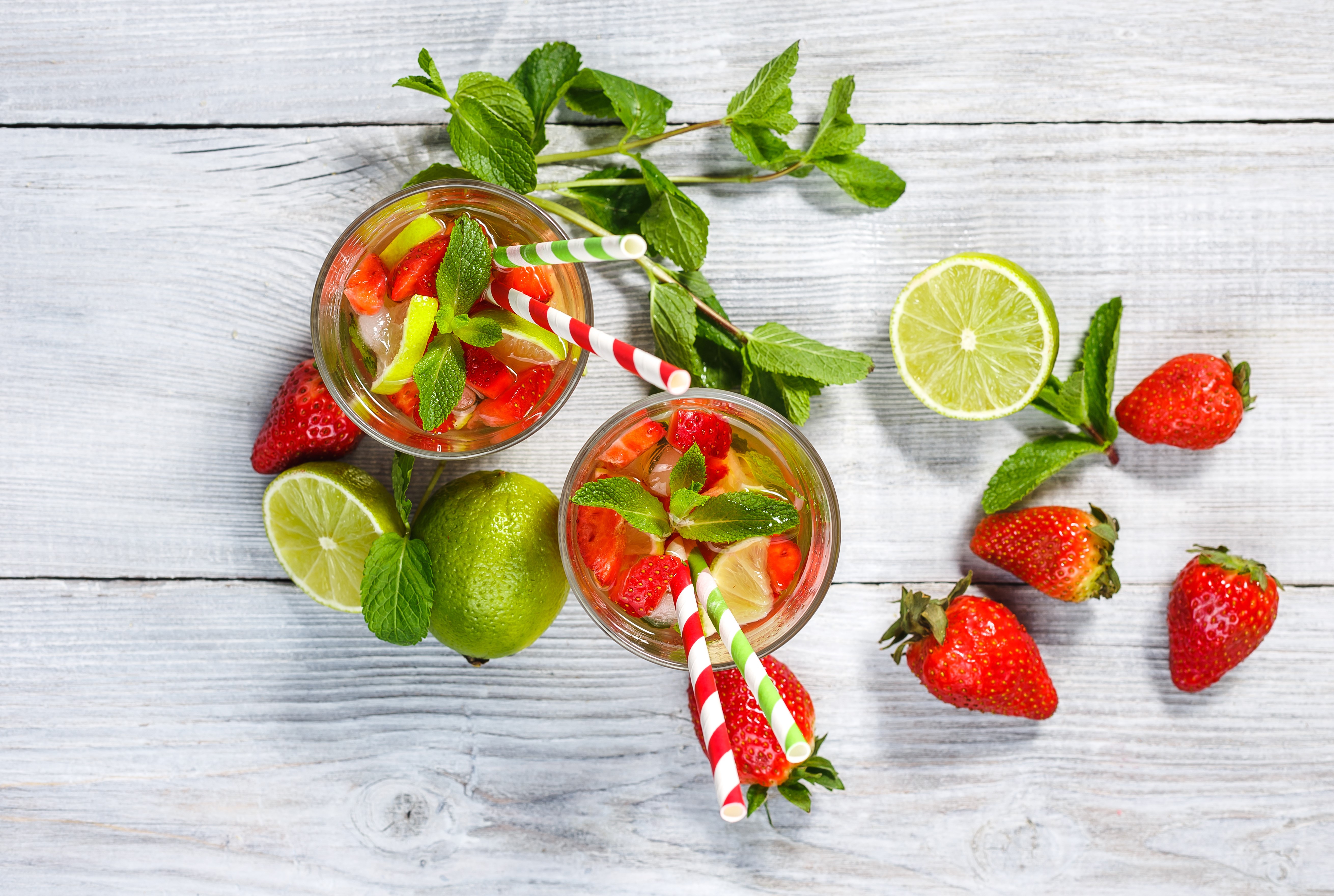 Download mobile wallpaper Food, Strawberry, Lime, Still Life, Fruit, Drink, Glasses for free.