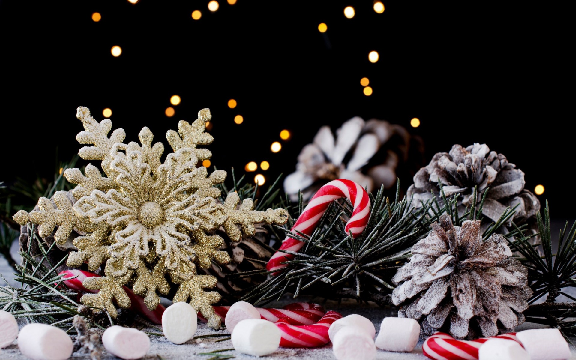 Free download wallpaper Christmas, Holiday, Snowflake, Candy Cane, Pine Cone on your PC desktop