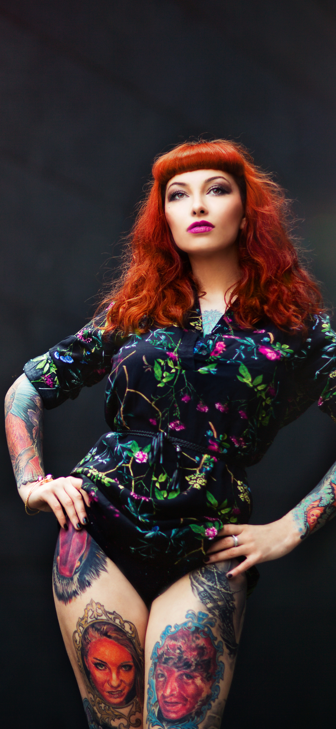 Download mobile wallpaper Redhead, Tattoo, Model, Women, Brown Eyes, Lipstick for free.