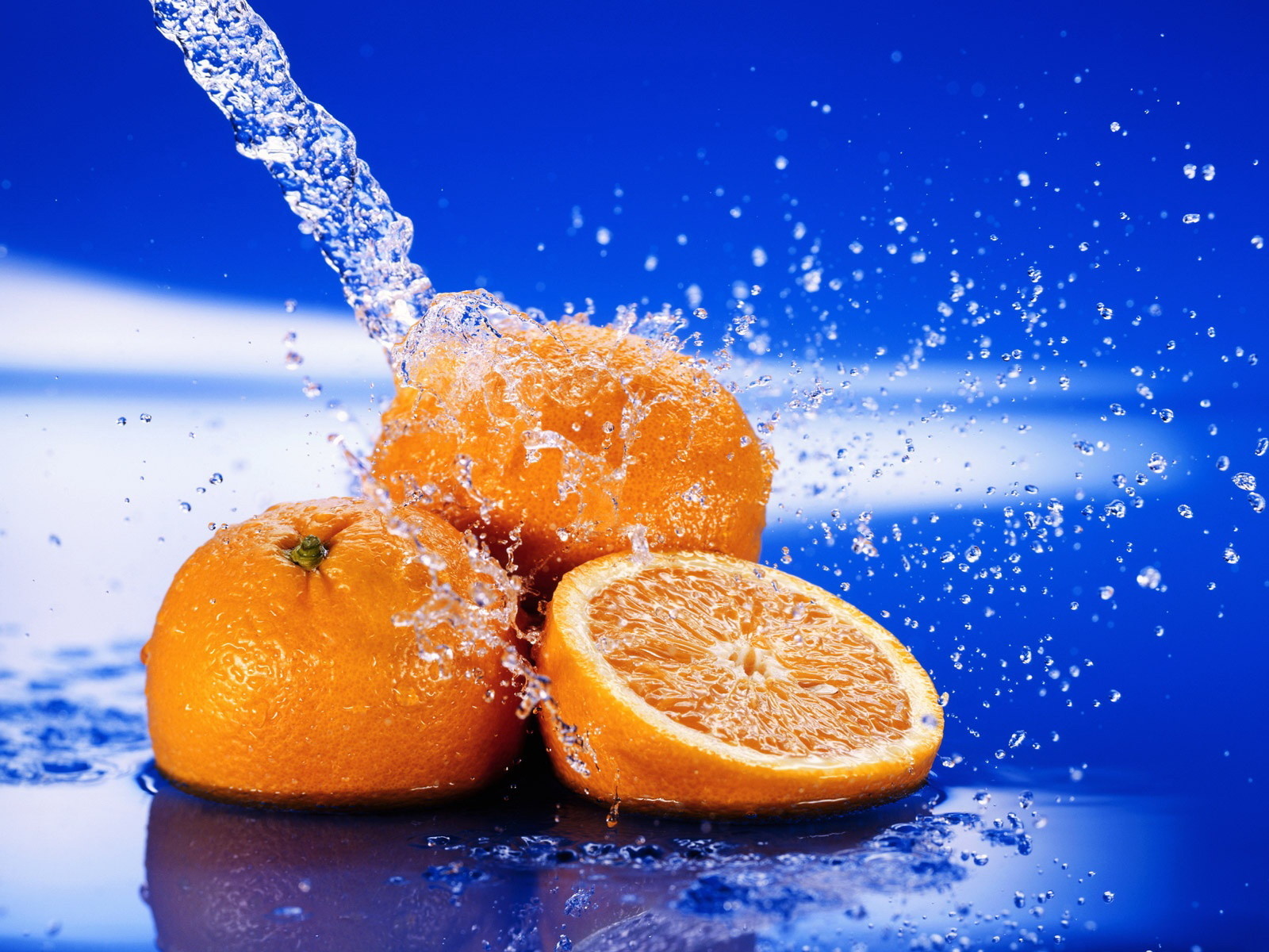Download background food, fruits, water, oranges, blue