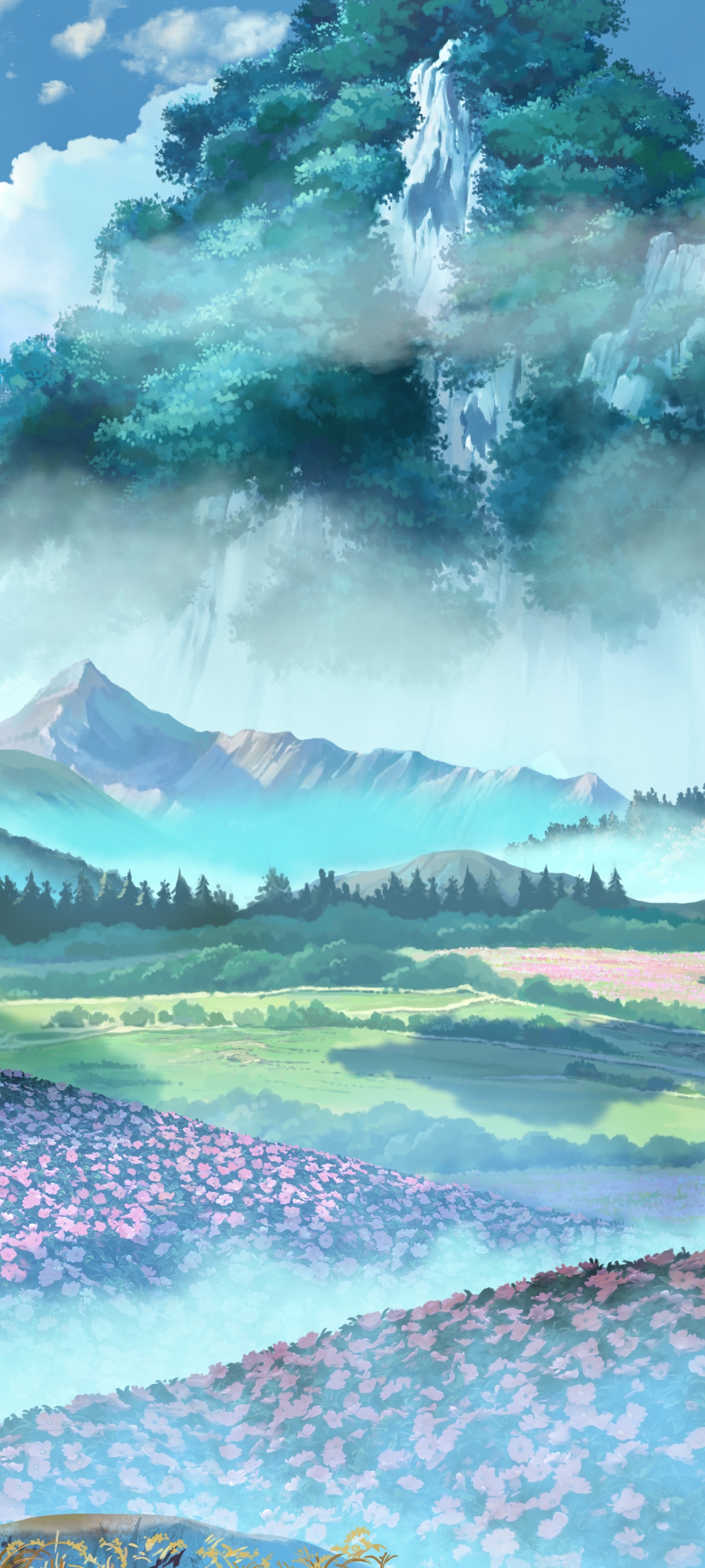 Download mobile wallpaper Anime, Landscape, Nature, Flower for free.