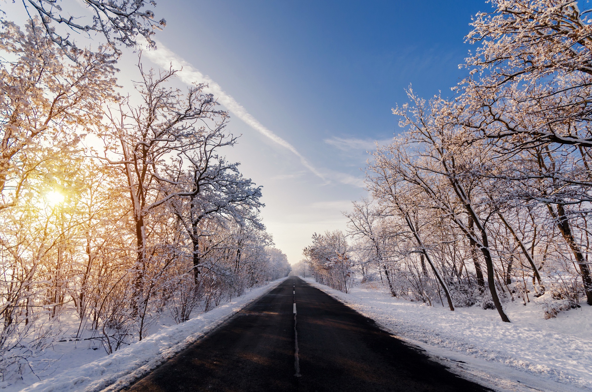 Download mobile wallpaper Winter, Nature, Snow, Road, Man Made for free.