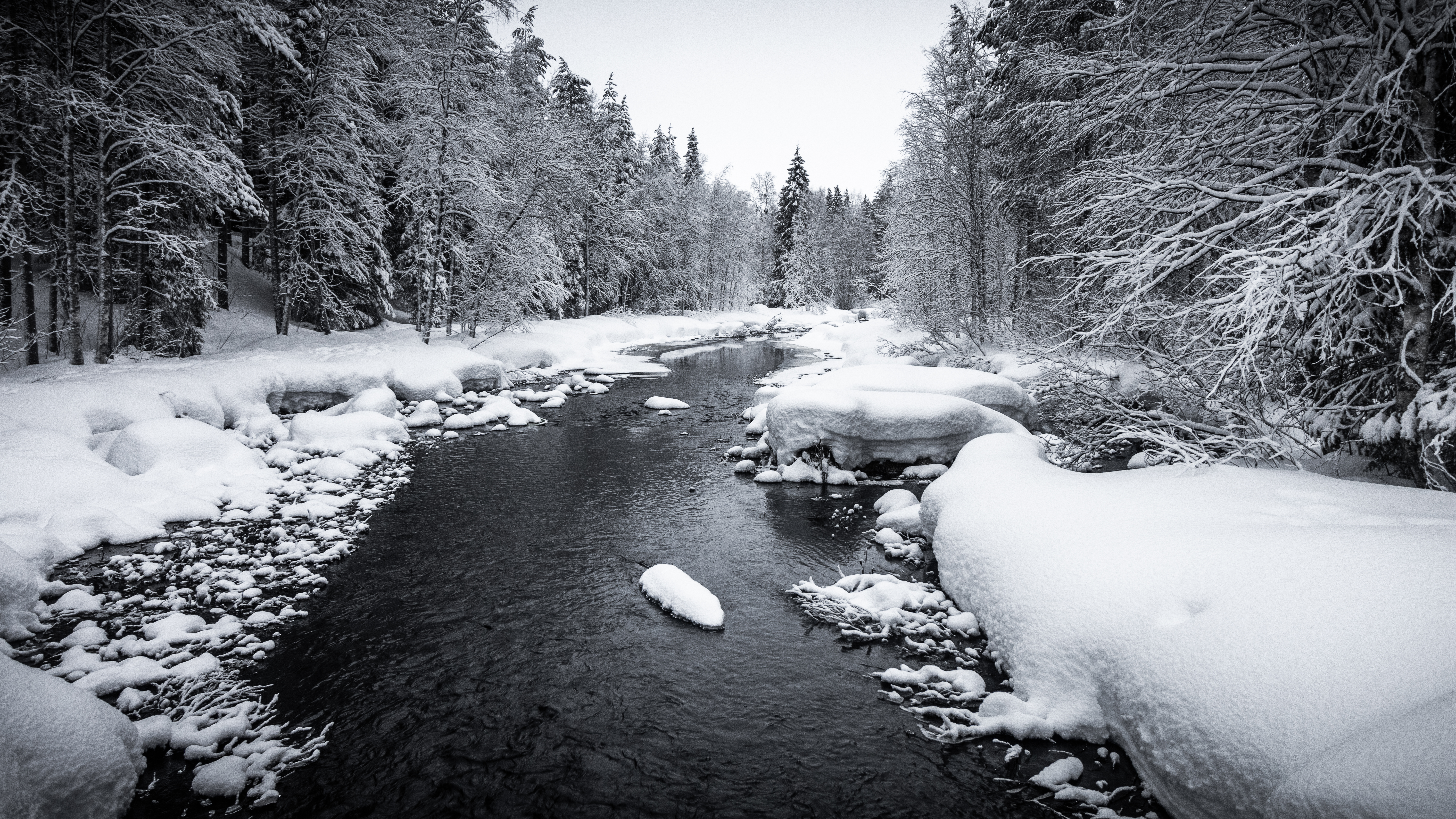 PCデスクトップに木, 雪, 森, 自然, 川, 森林画像を無料でダウンロード
