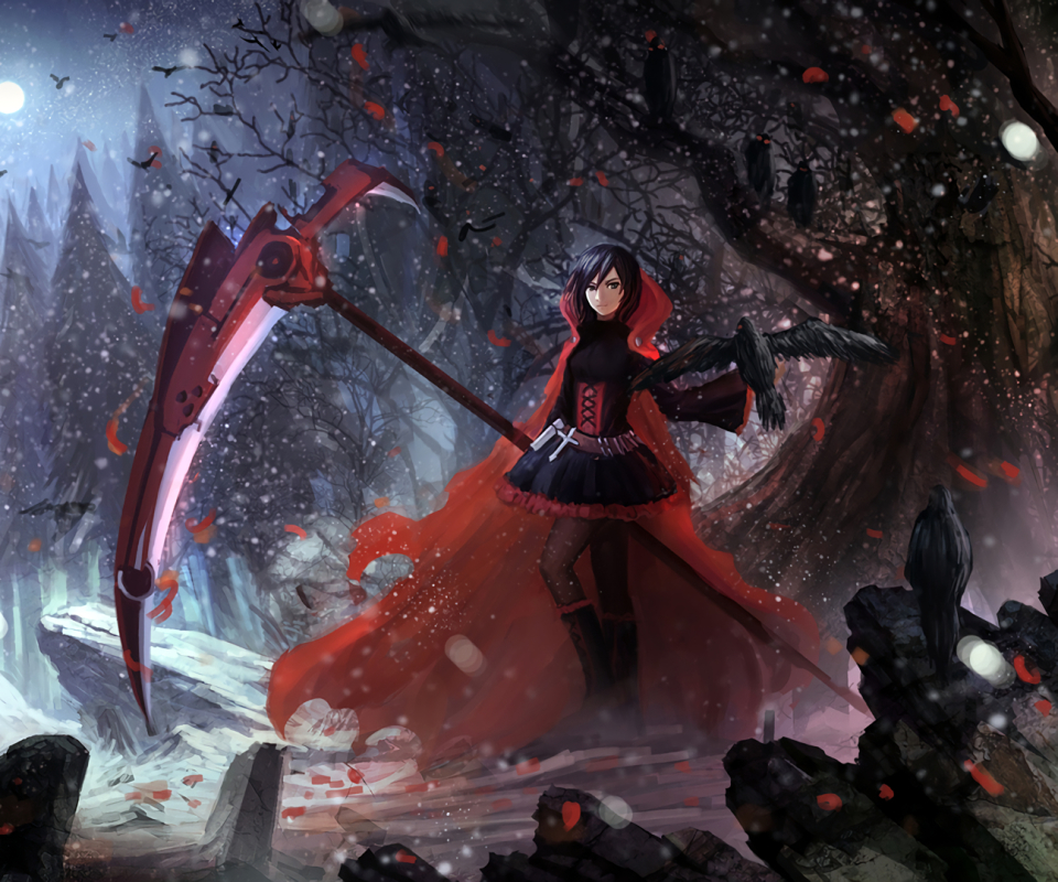 Free download wallpaper Anime, Night, Dark, Forest, Raven, Rwby, Ruby Rose (Rwby) on your PC desktop