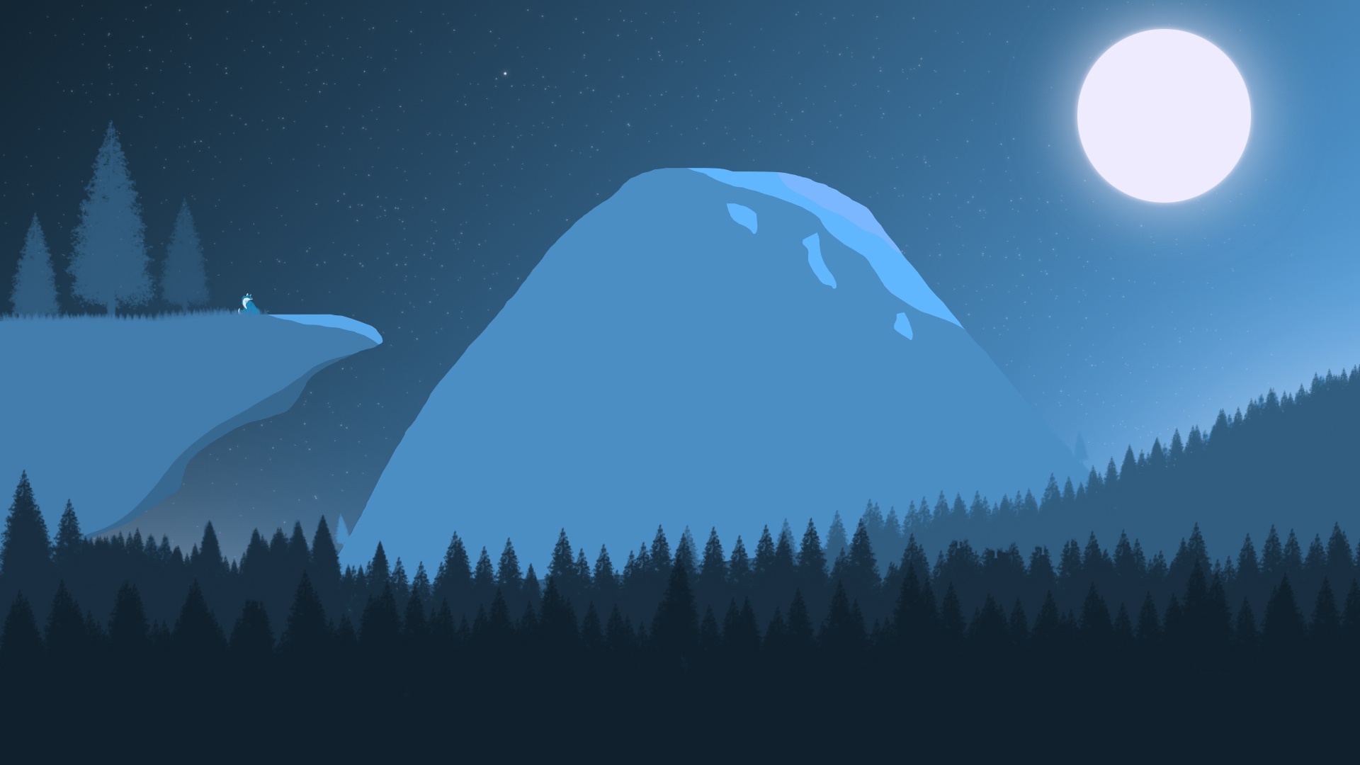 Laden Sie das Mond, Berg, Wald, Fuchs, Nacht, Himmel, Künstlerisch-Bild kostenlos auf Ihren PC-Desktop herunter