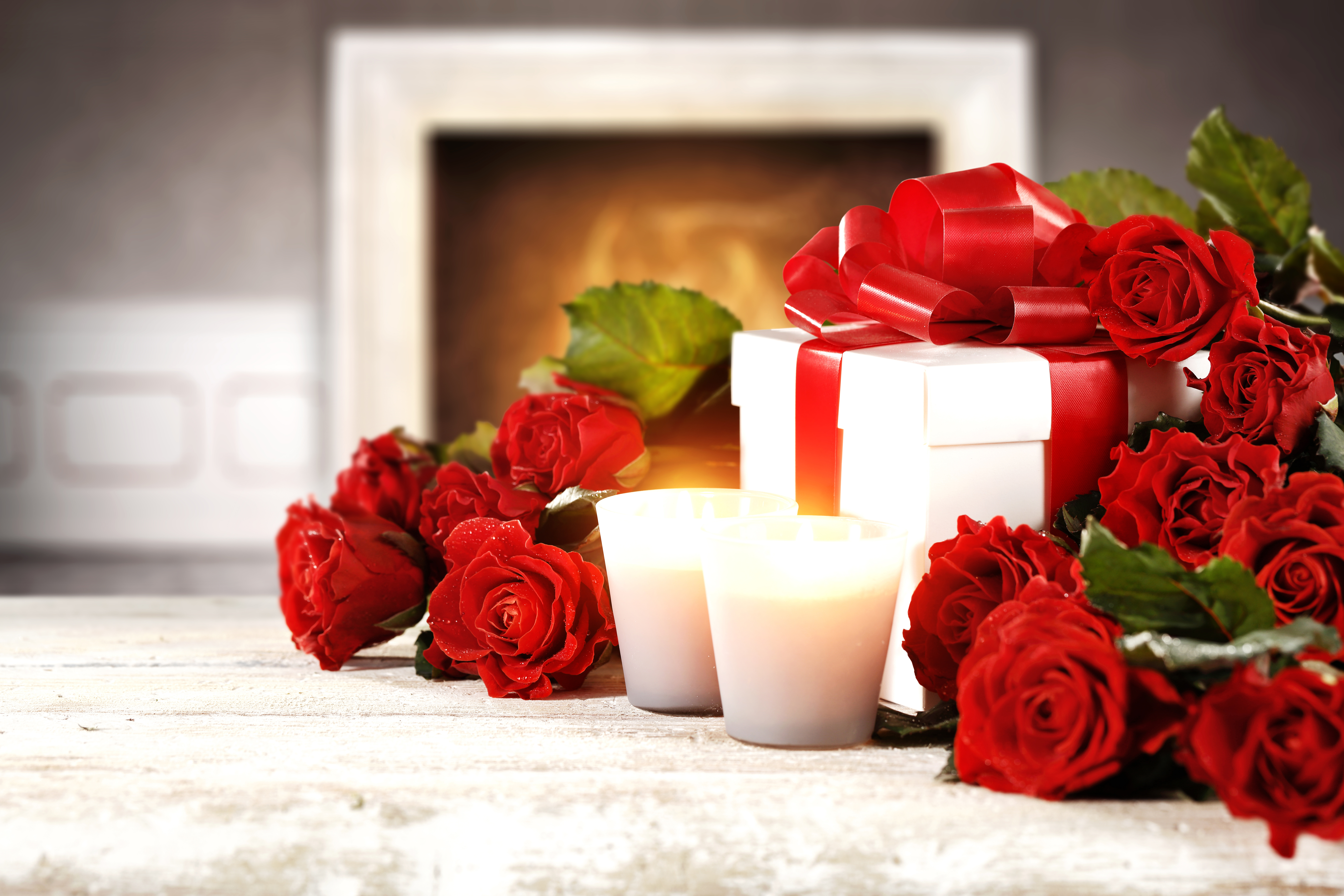 Download mobile wallpaper Rose, Gift, Candle, Red Rose, Red Flower, Misc for free.