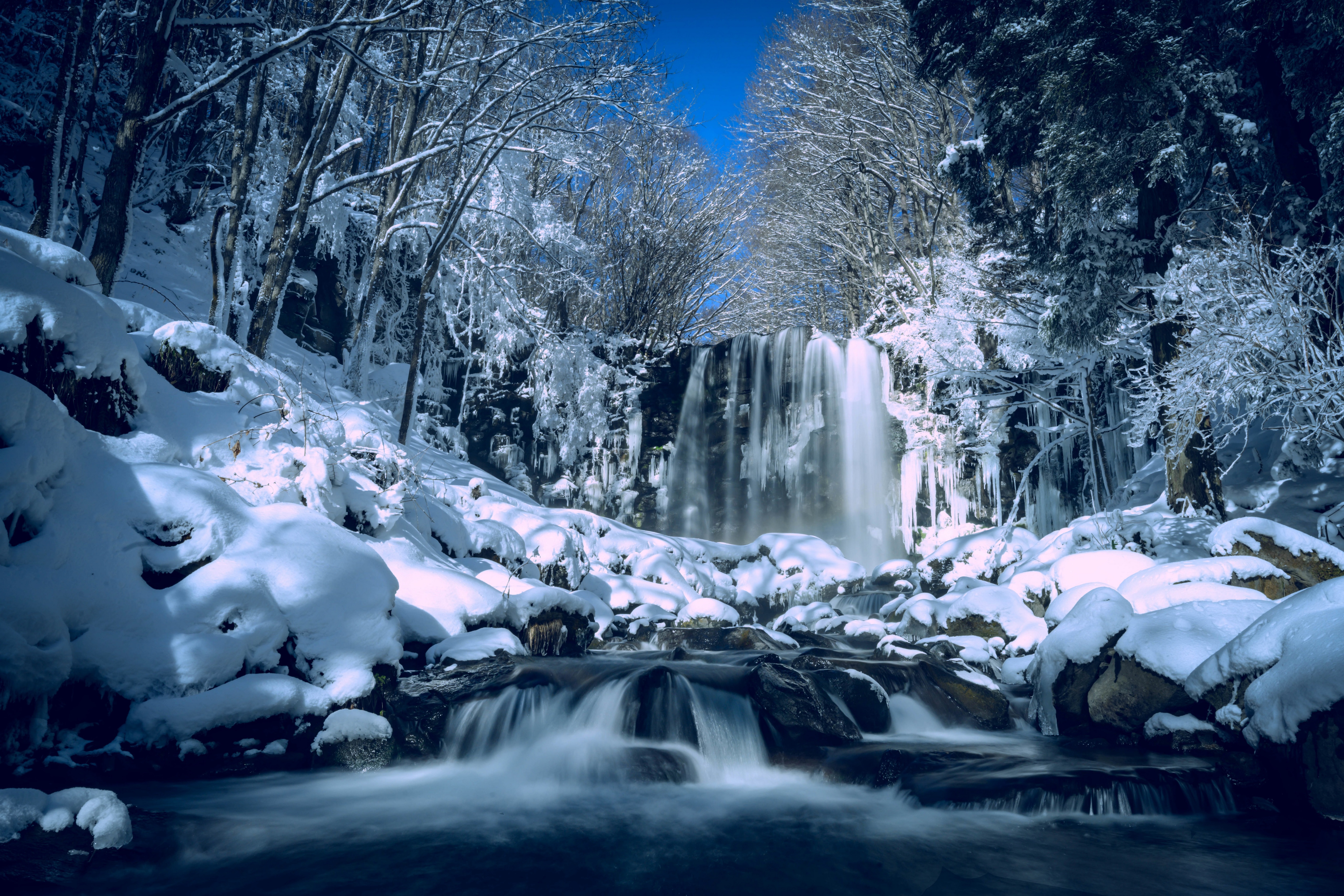 Download mobile wallpaper Winter, Waterfalls, Waterfall, Earth, Japan for free.
