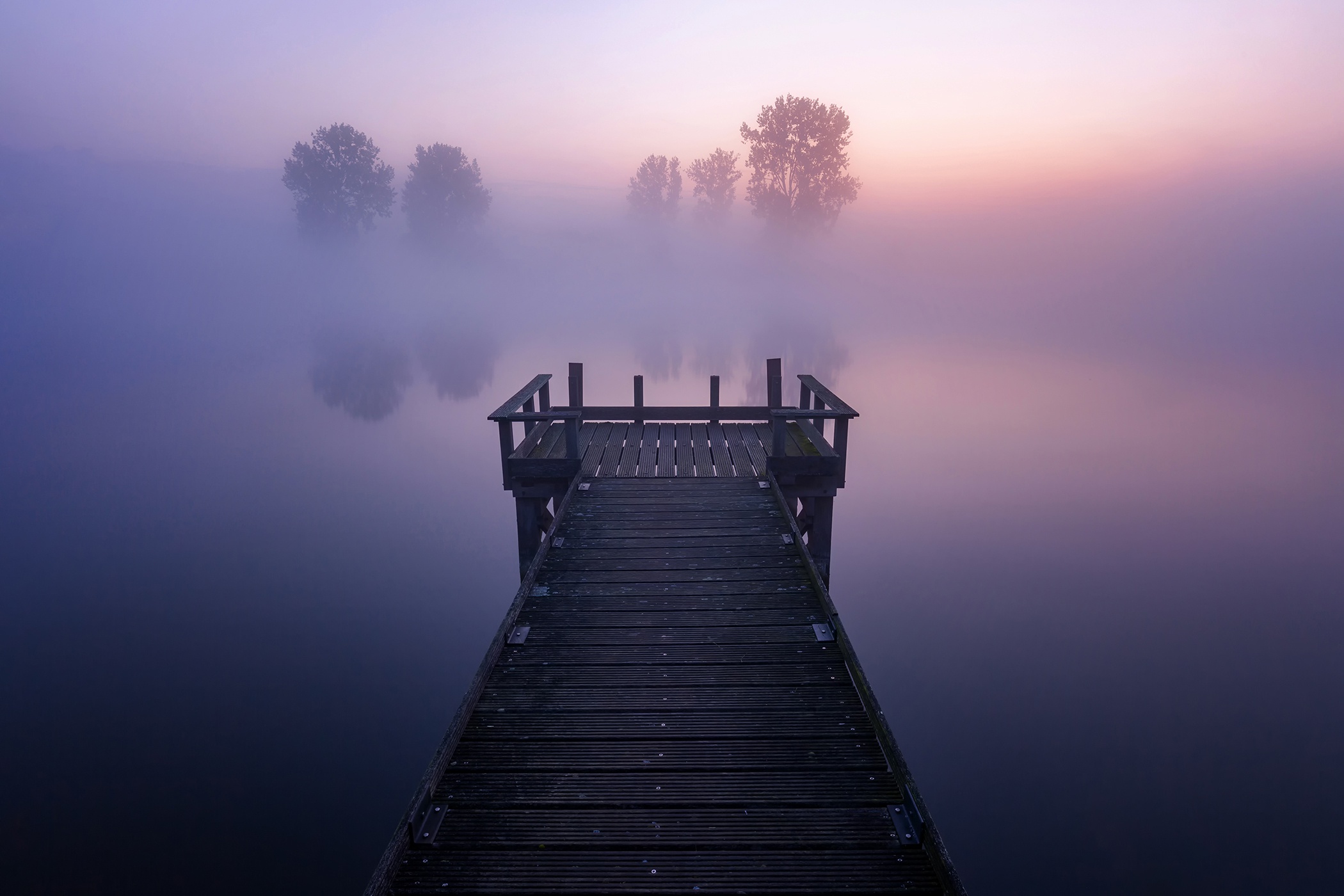 Téléchargez gratuitement l'image Lac, Jetée, Brouillard, Construction Humaine, La Nature, Réflection sur le bureau de votre PC