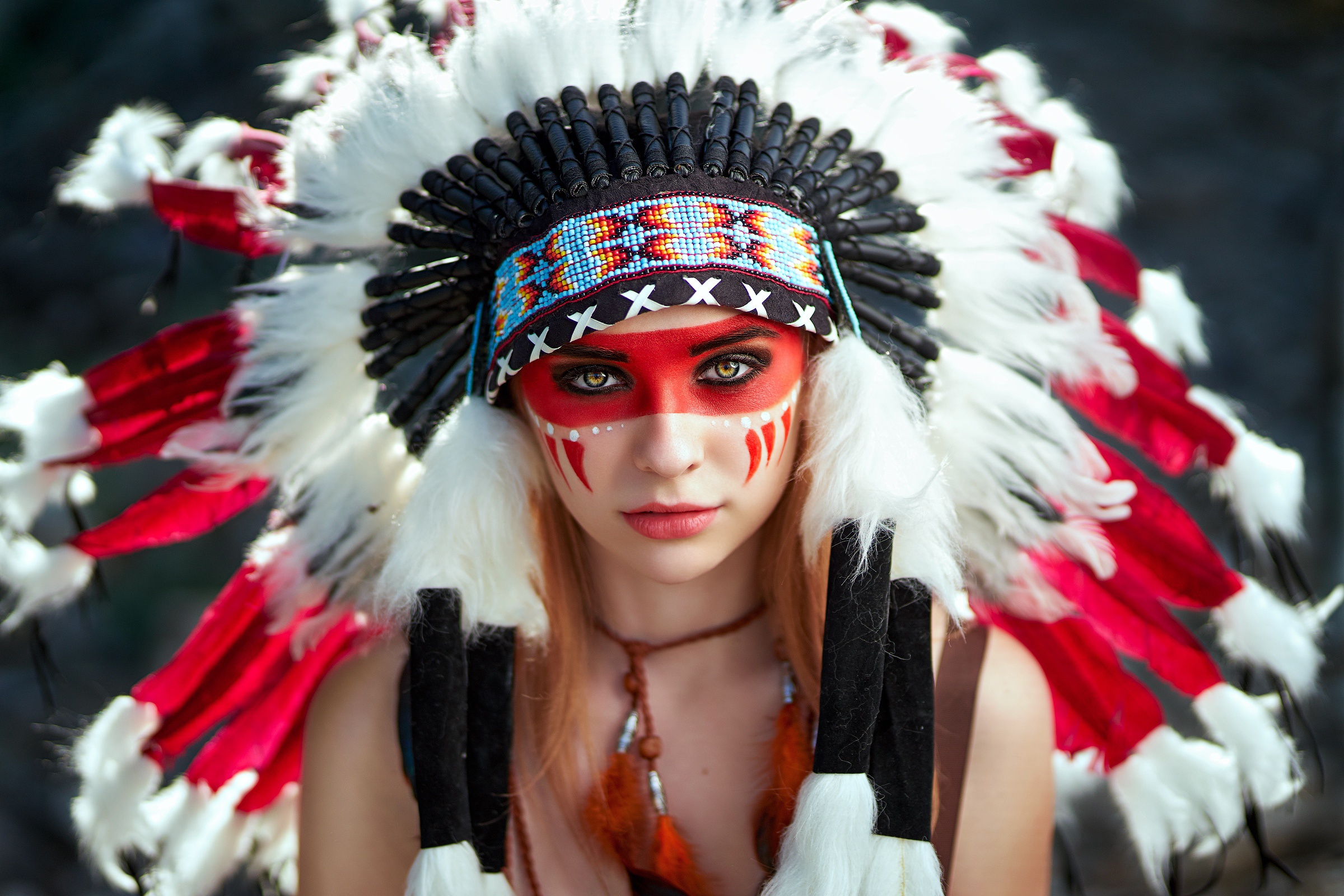 Download mobile wallpaper Face, Model, Women, Headdress, Lipstick, Native American for free.