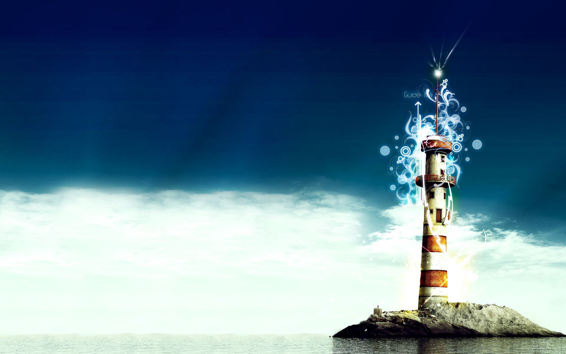 Free download wallpaper Abstract, Rivers, Sea, Shore, Bank, Sky, Patterns, Lighthouse on your PC desktop