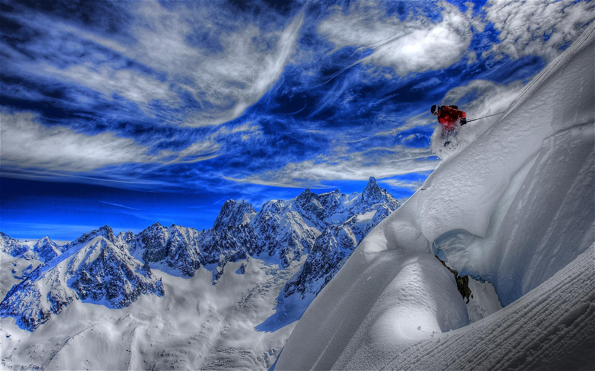 Скачать картинку Зима, Небо, Снег, Гора, Синий, Hdr, Виды Спорта, Катание На Лыжах в телефон бесплатно.