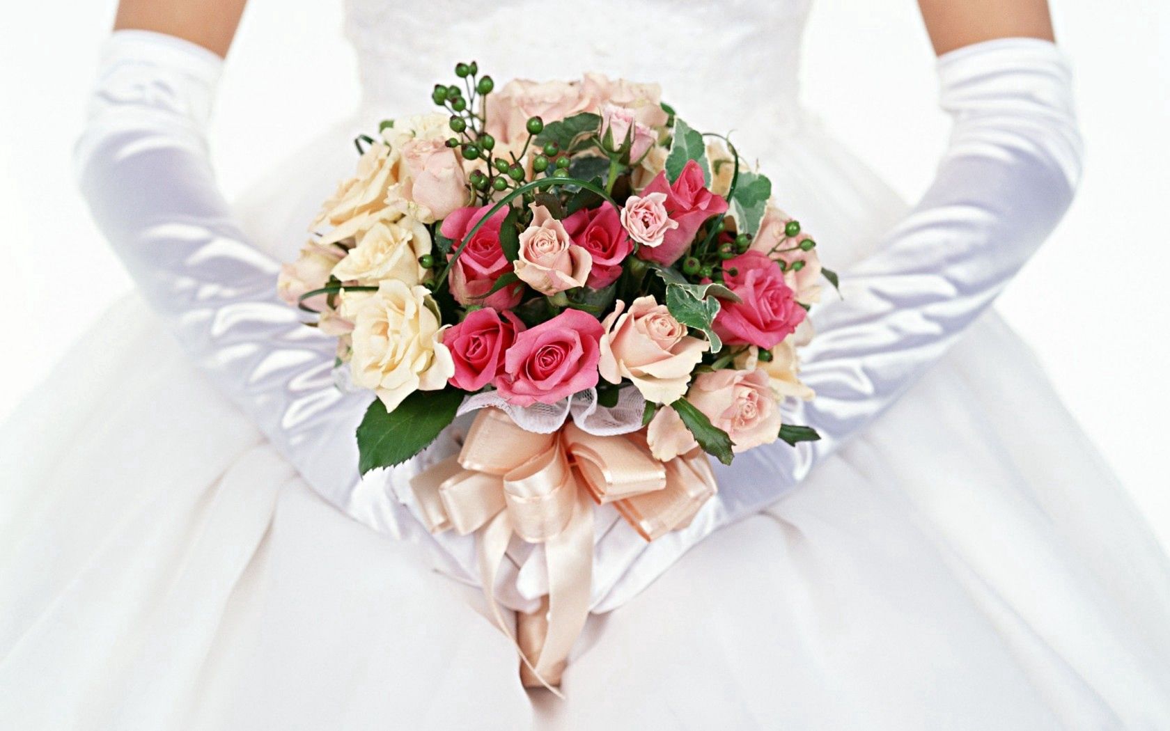 desktop Images roses, miscellanea, miscellaneous, bouquet, gloves, bride