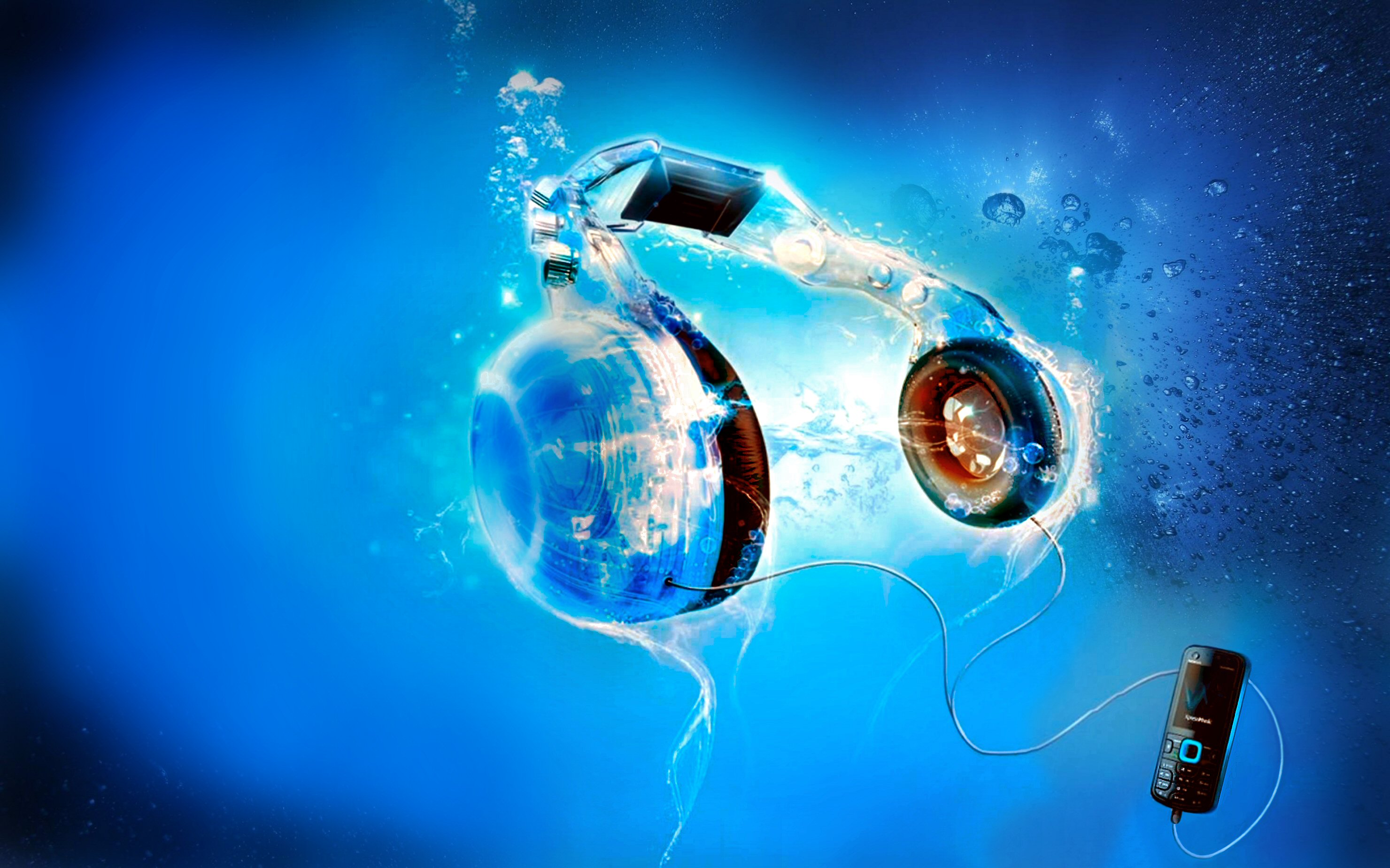 561677 descargar imagen música, auriculares, azul, burbuja, agua: fondos de pantalla y protectores de pantalla gratis