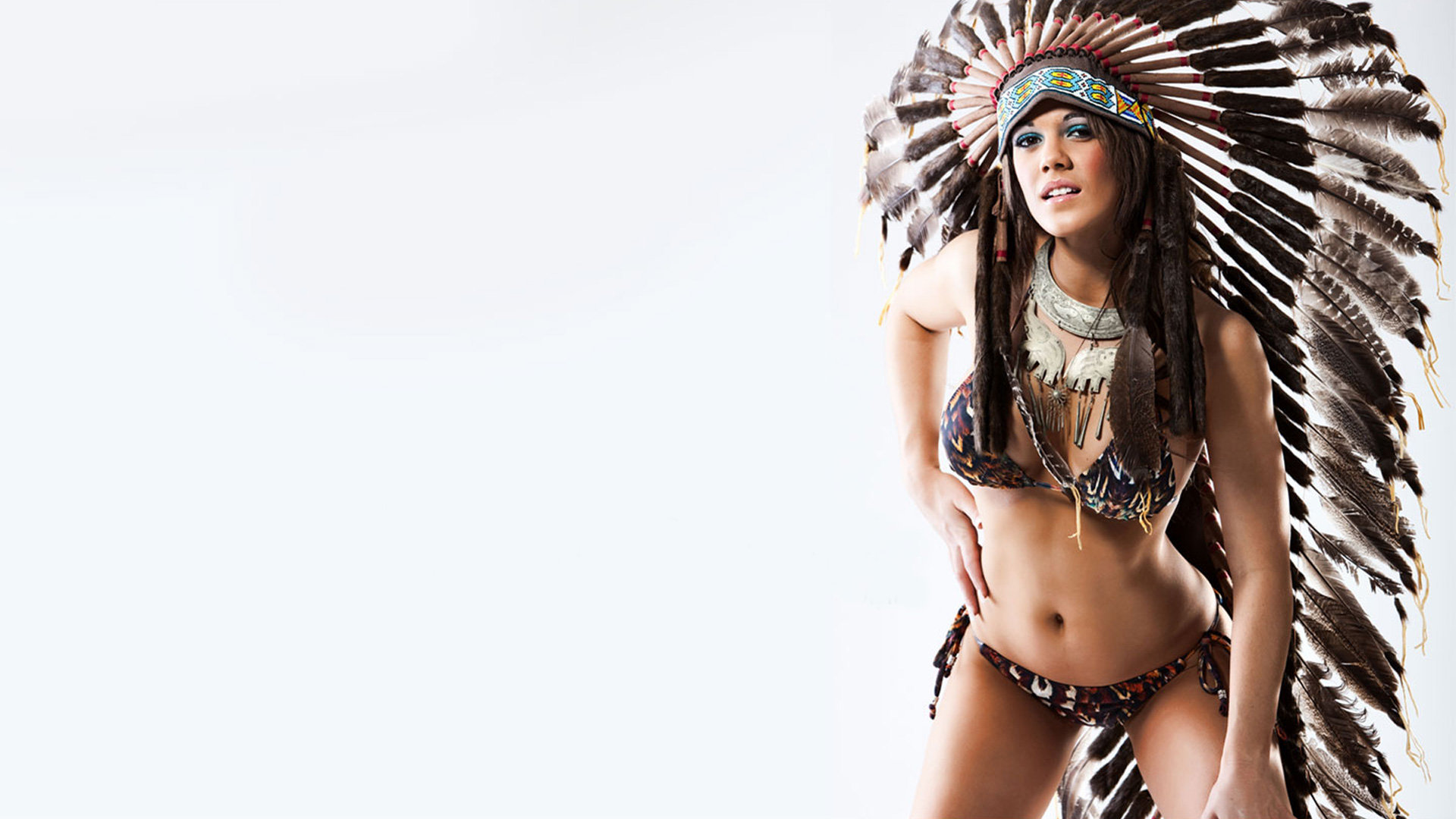 Download mobile wallpaper Feather, Model, Women, Native American for free.