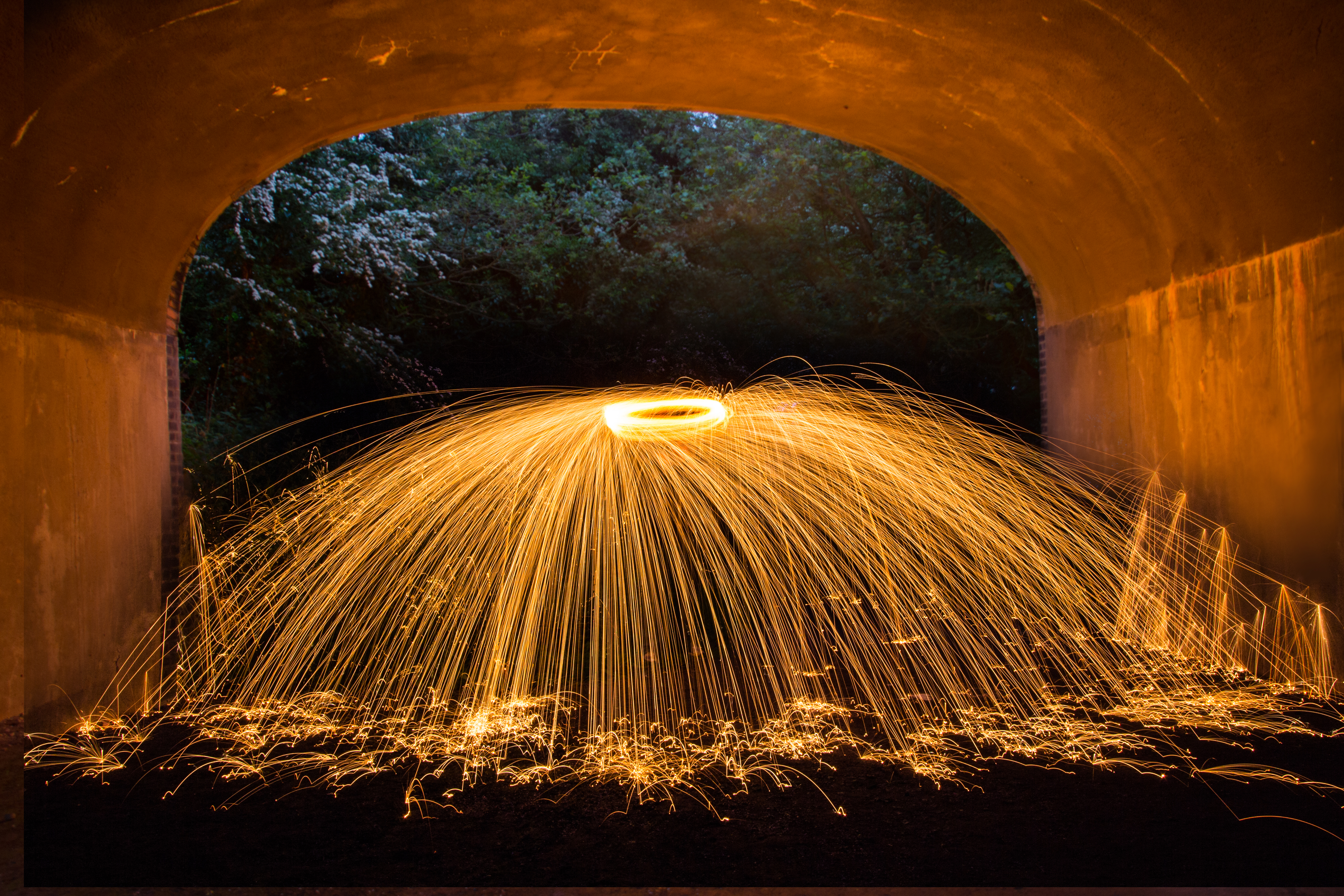 Free download wallpaper Night, Light, Tunnel, Fireworks, Photography on your PC desktop