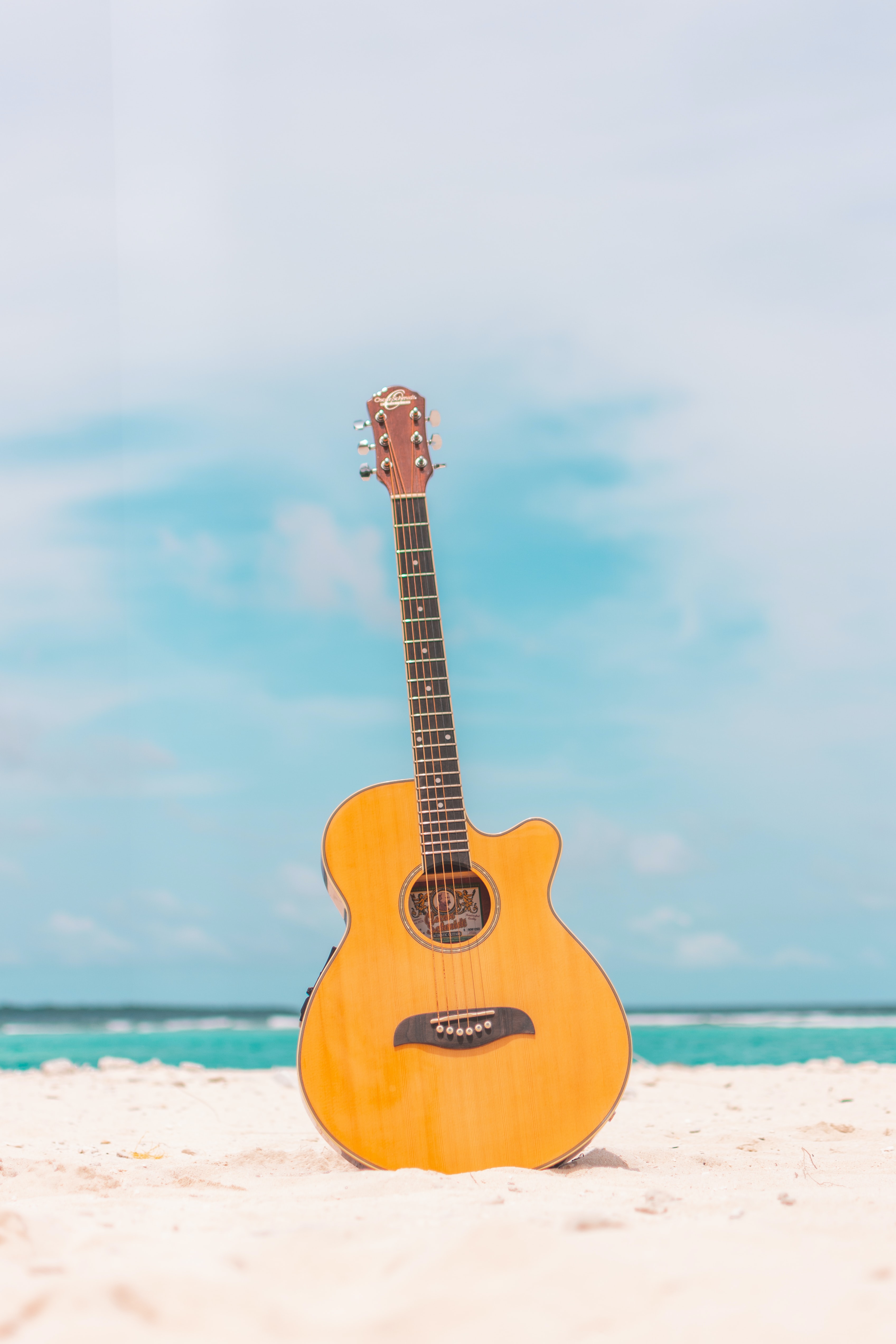 guitar, acoustic guitar, beach, music, summer, tool 5K